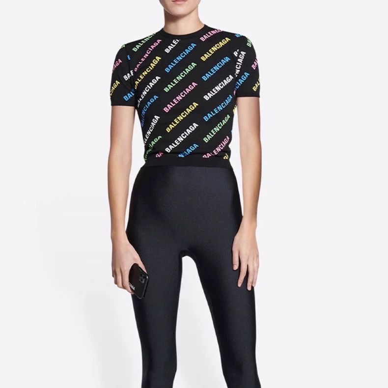 Balenciaga Balenciaga Short Sleeve Slim Sweater with Colorful Logo an Size S / US 4 / IT 40 - 4 Thumbnail
