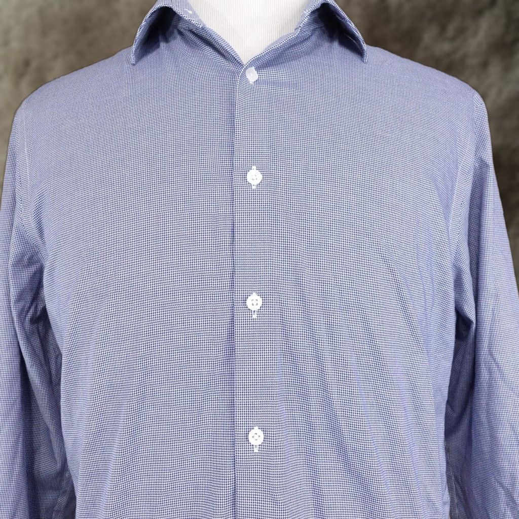Michael Kors Michael Kors Shirt Mens XL Blue Micro Check Dress Shirt Regular Fit Wrinkle Free Size 46R - 1 Thumbnail