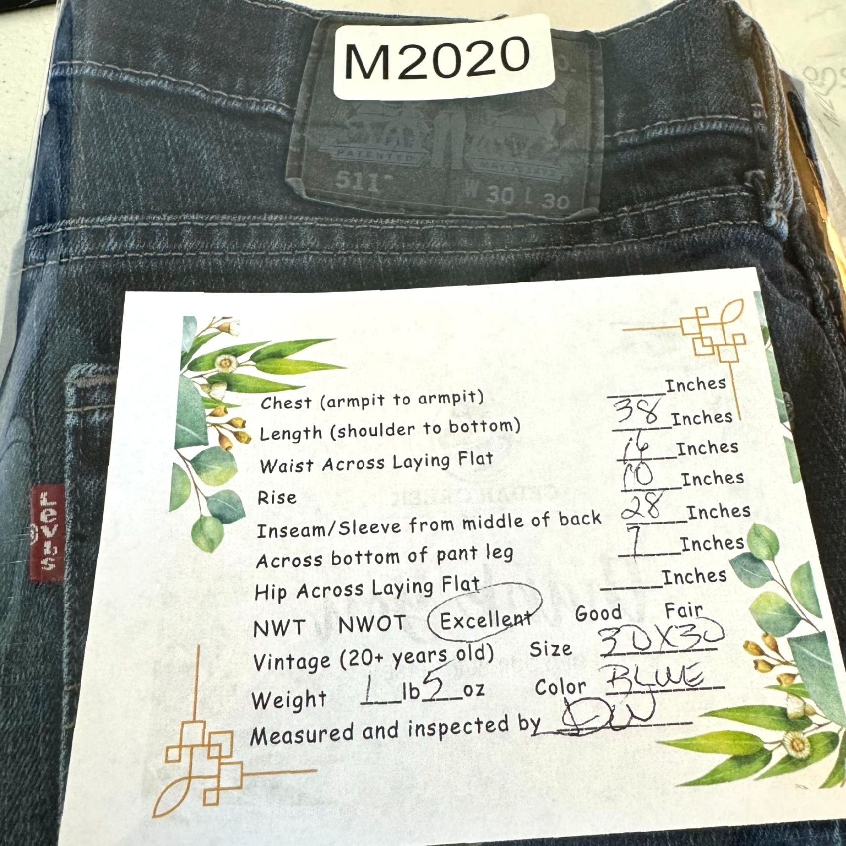 Levi's VINTAGE Levis 511 Jeans Mens 30x30 Blue Denim Slim Straight Stretch Mid Rise Size US 30 / EU 46 - 8 Thumbnail