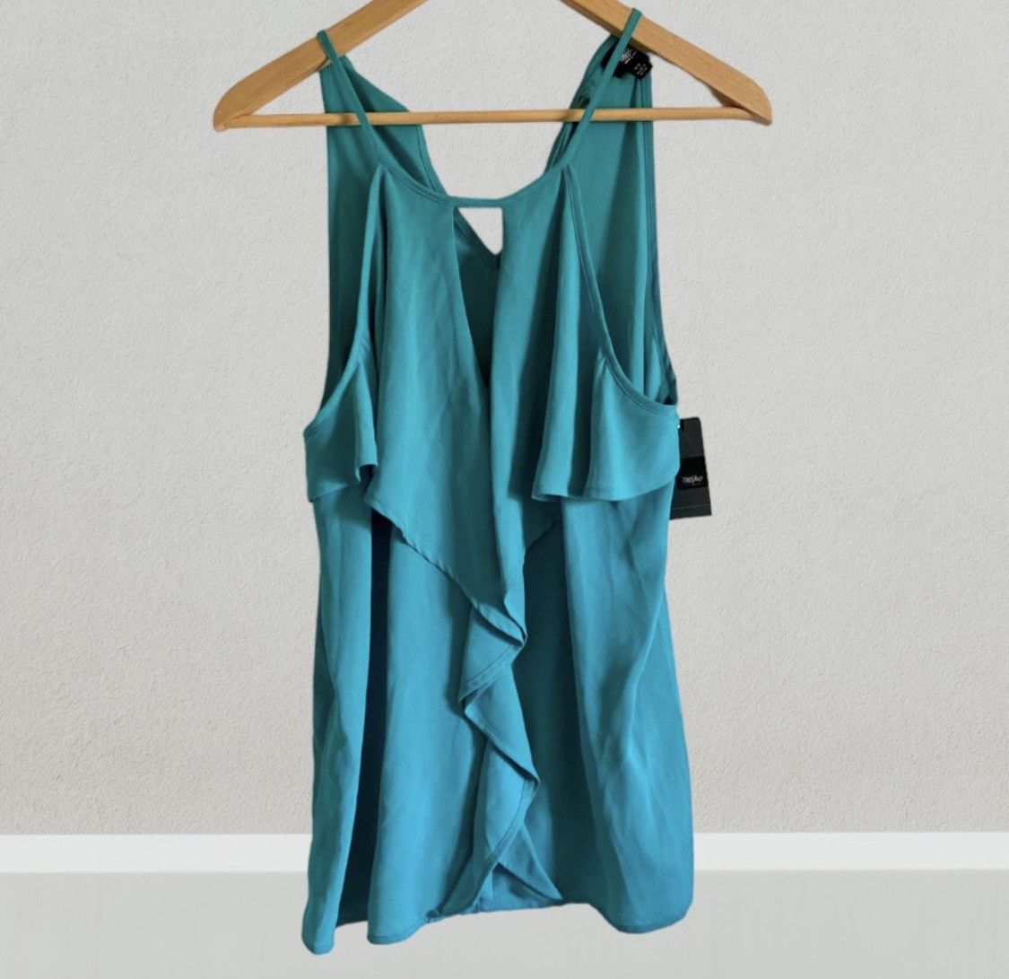 Mossimo TURQUOISE SLEEVELESS RUFFLE CUTOUT TANK TOP BLOUSE Size M / US 6-8 / IT 42-44 - 4 Thumbnail