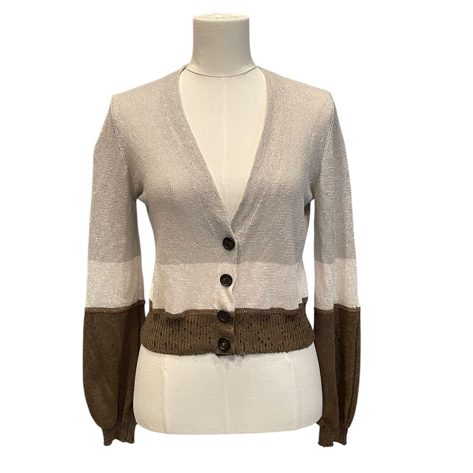 Brunello Cucinelli Brunello Cucinelli Brown Colour Block Sequin Cardigan Size:S Size S / US 4 / IT 40 - 1 Thumbnail