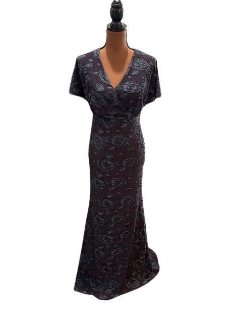 Adrianna Papell Floral Burnout Velvet Long Blouson Gown in Midnight Size XS / US 0-2 / IT 36-38 - 1 Thumbnail