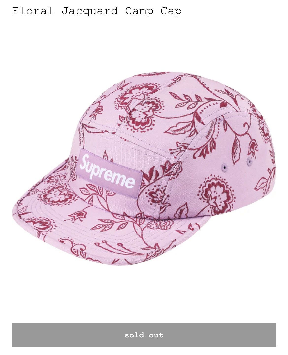 Supreme Supreme Floral Jacquard Woven Camp Cap Lavender SS25 Size ONE SIZE - 2 Thumbnail