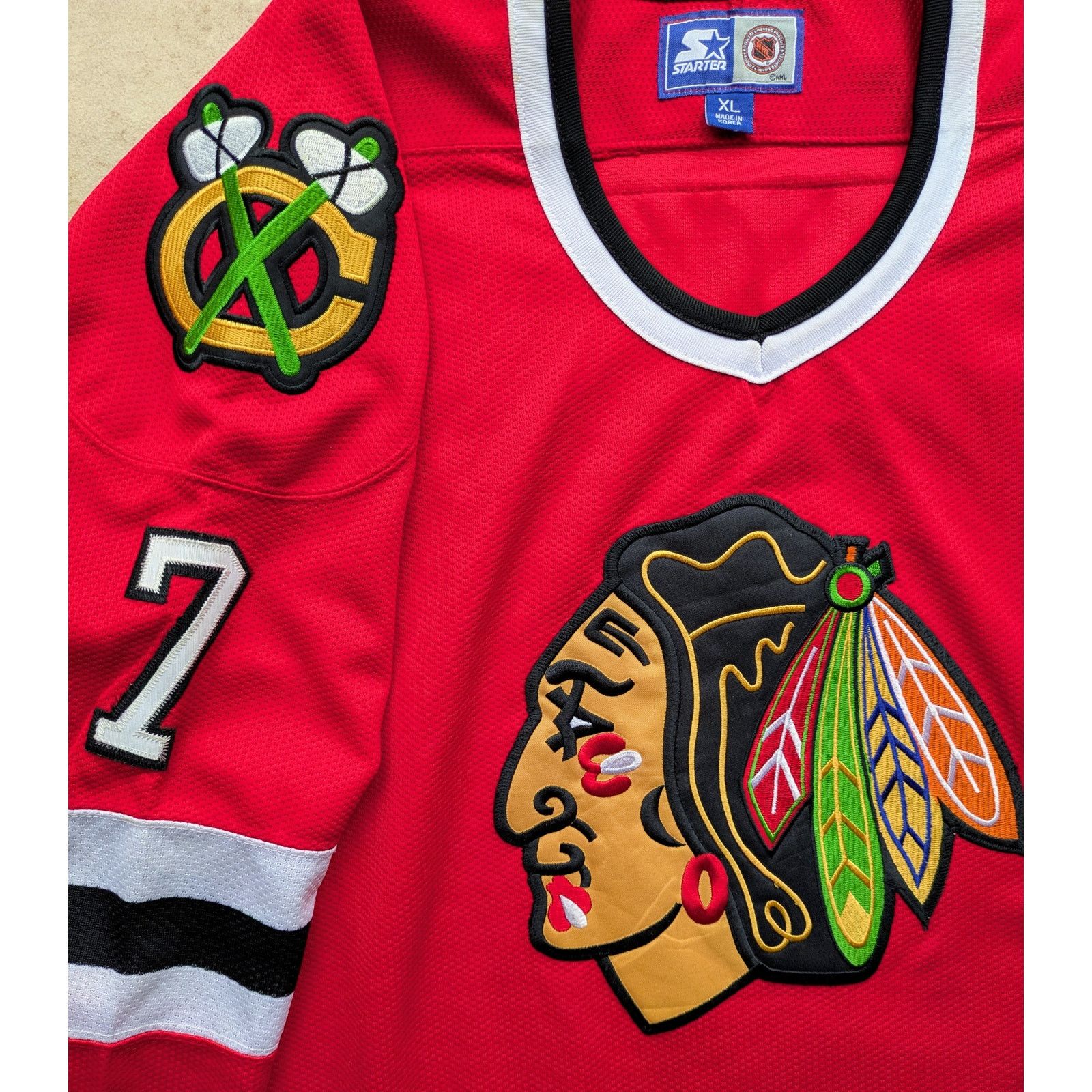 NHL × Starter CHELIOS Chicago Blackhawks 90s jersey XL red hockey vintage Size US XL / EU 56 / 4 - 4 Thumbnail