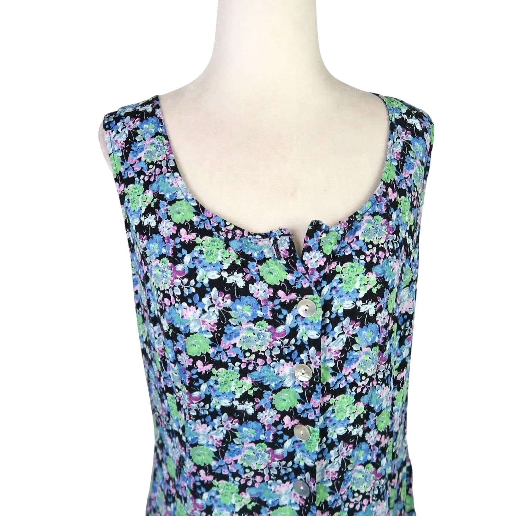 Brandblack VINTAGE JBS blue and black floral midi jumper dress Dress Sleeveless 90s Bohemian M Womens Size M / US 6-8 / IT 42-44 - 2 Thumbnail