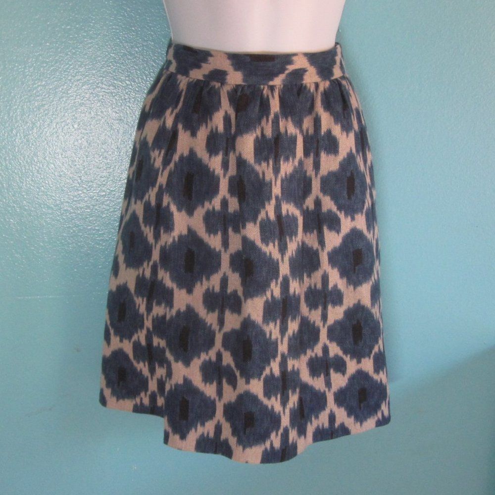 Michael Kors Michael Kors Blue & Tan Print Linen Skirt Size 4 Rear Zipper Size 27" / US 4 / IT 40 - 3 Thumbnail