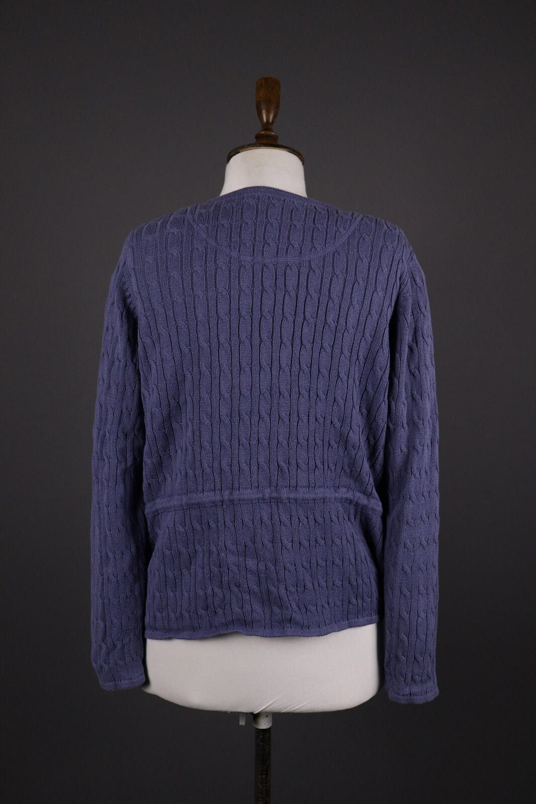 Designer Gudrun Sjoden Blue Belted Cable Knit Cardigan Sweater Size L Size L / US 10 / IT 46 - 7 Thumbnail