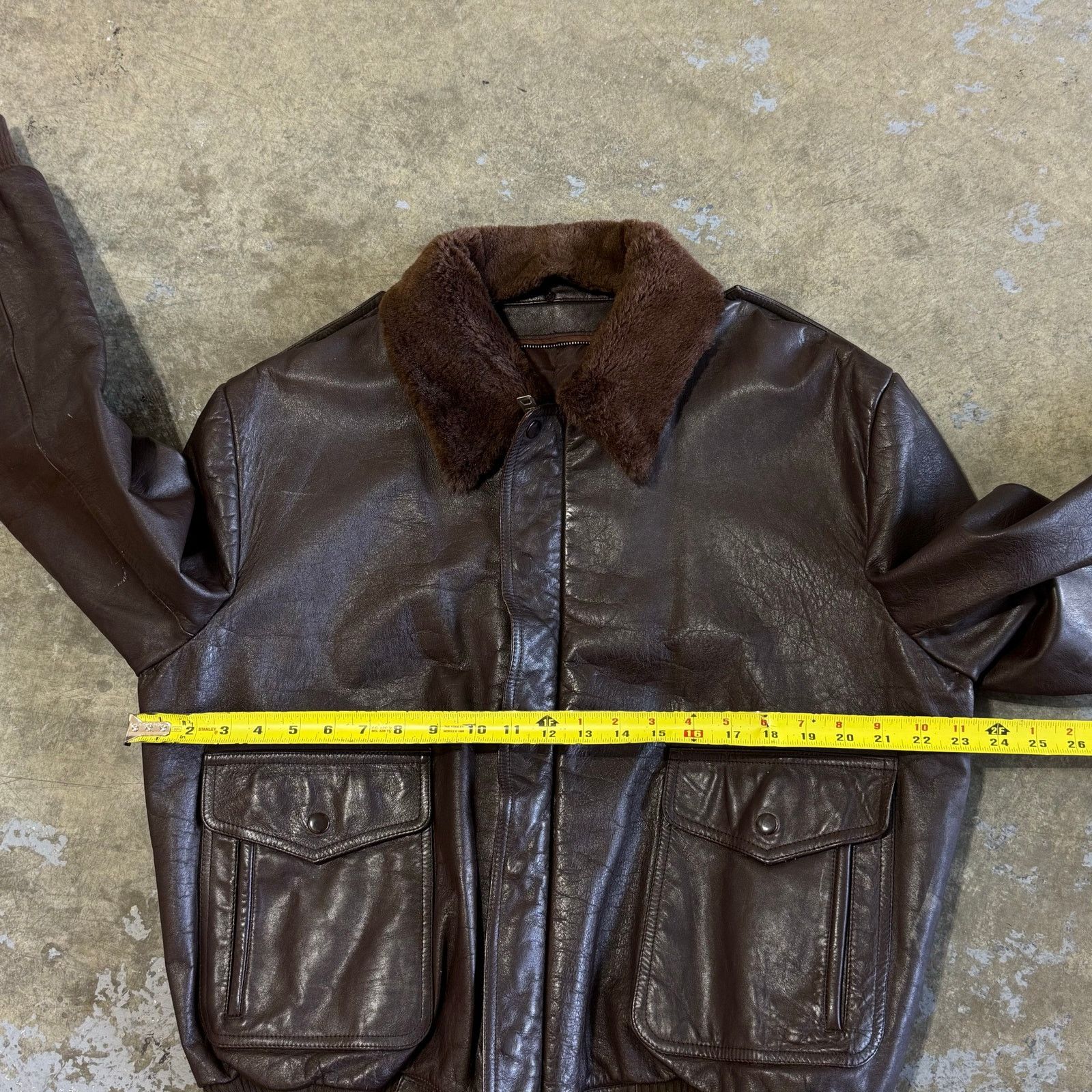 Vintage 50s Brown Leather Flight Jacket HDK Zipper Mouton Collar Size US L / EU 52-54 / 3 - 4 Thumbnail