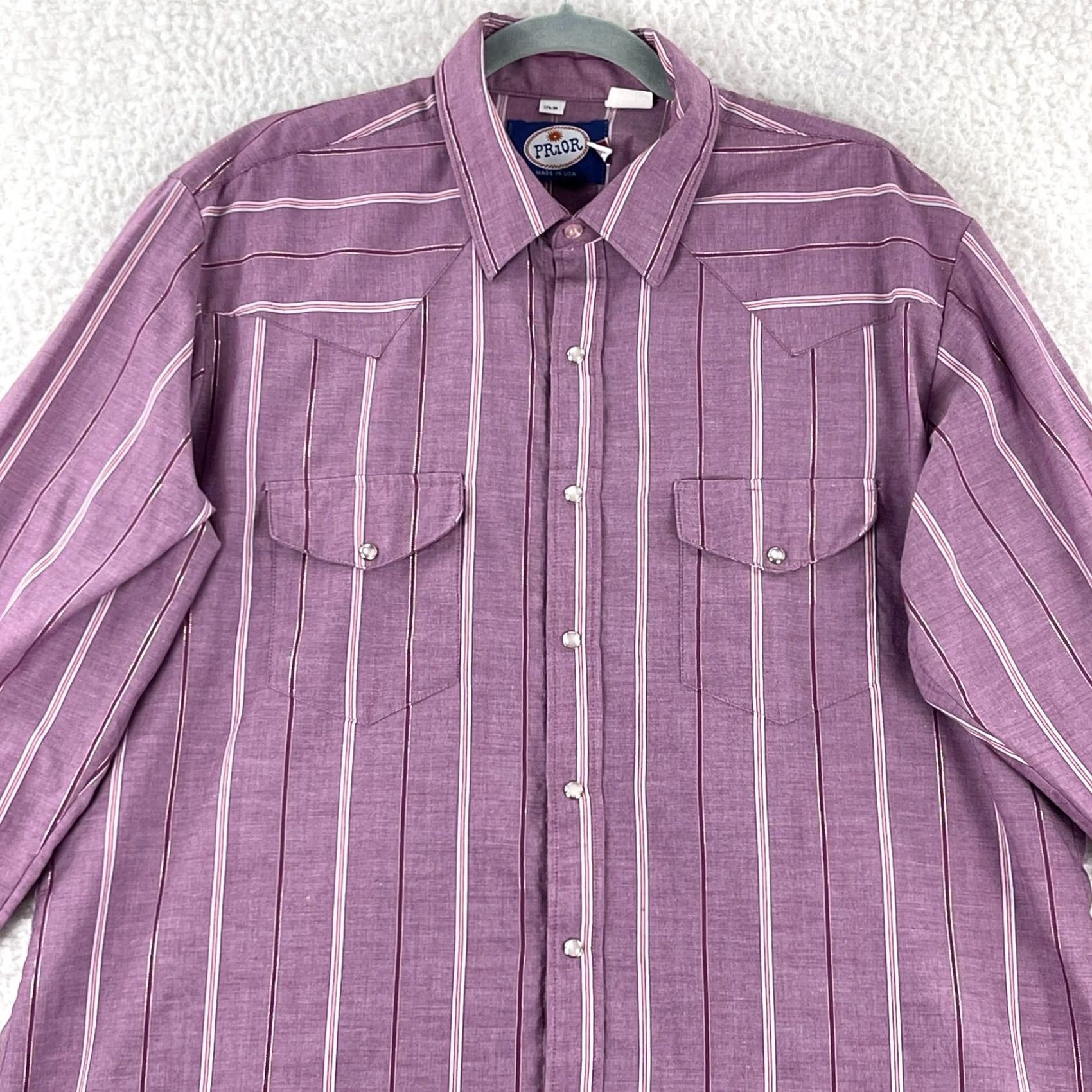 Vintage Prior Purple Stripe Pearl Snap Button Shirt Mens Long Sleeve Made in USA Size XL Size US XL / EU 56 / 4 - 2 Thumbnail
