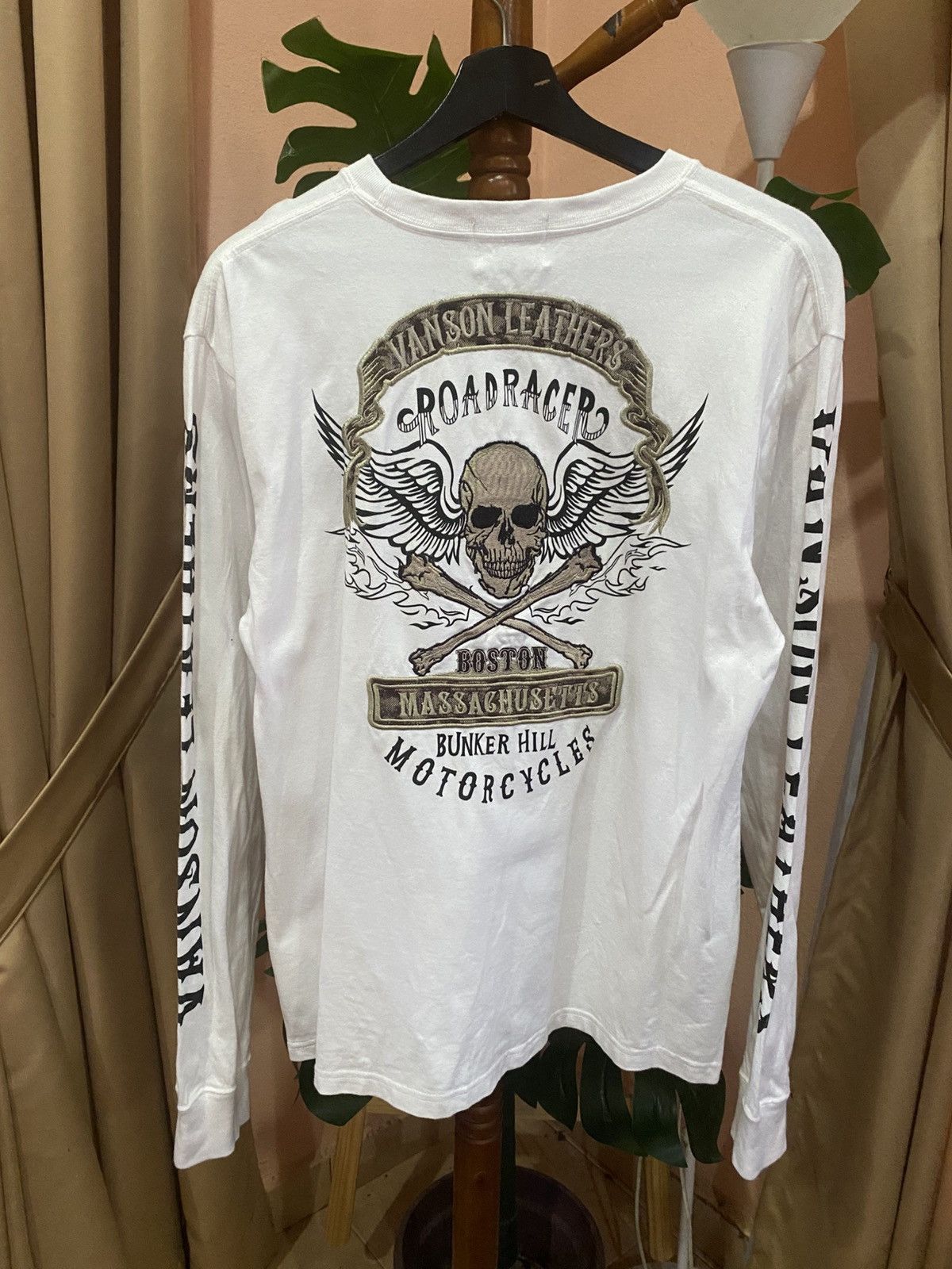 Vanson Leathers Vanson Leathers Roadracer Skull Graphic White Long Sleeve Size US M / EU 48-50 / 2 - 1 Thumbnail