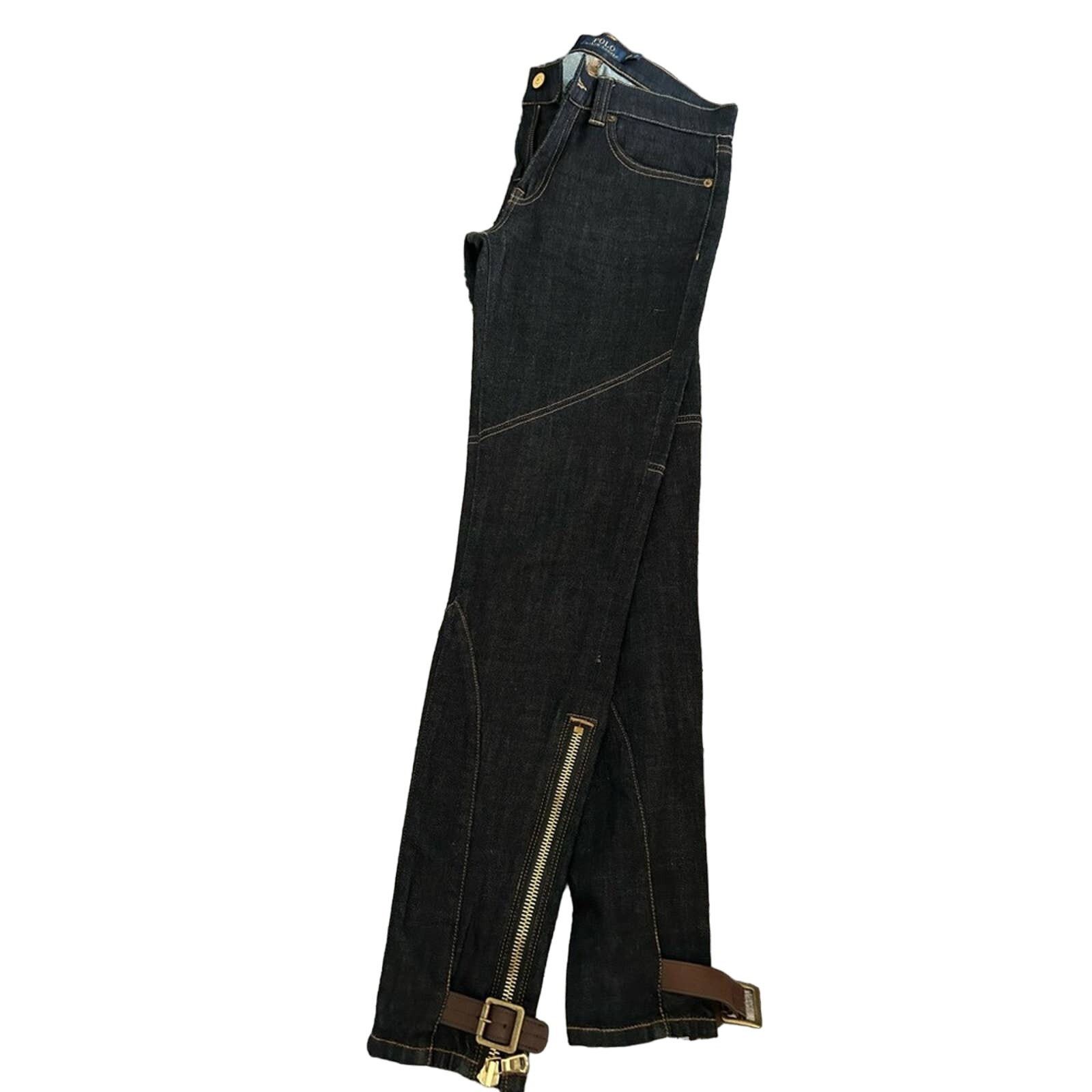 Polo Ralph Lauren Ralph Lauren dark denim with leather & zippers at ankle 28 Size 28" / US 6 / IT 42 - 4 Thumbnail