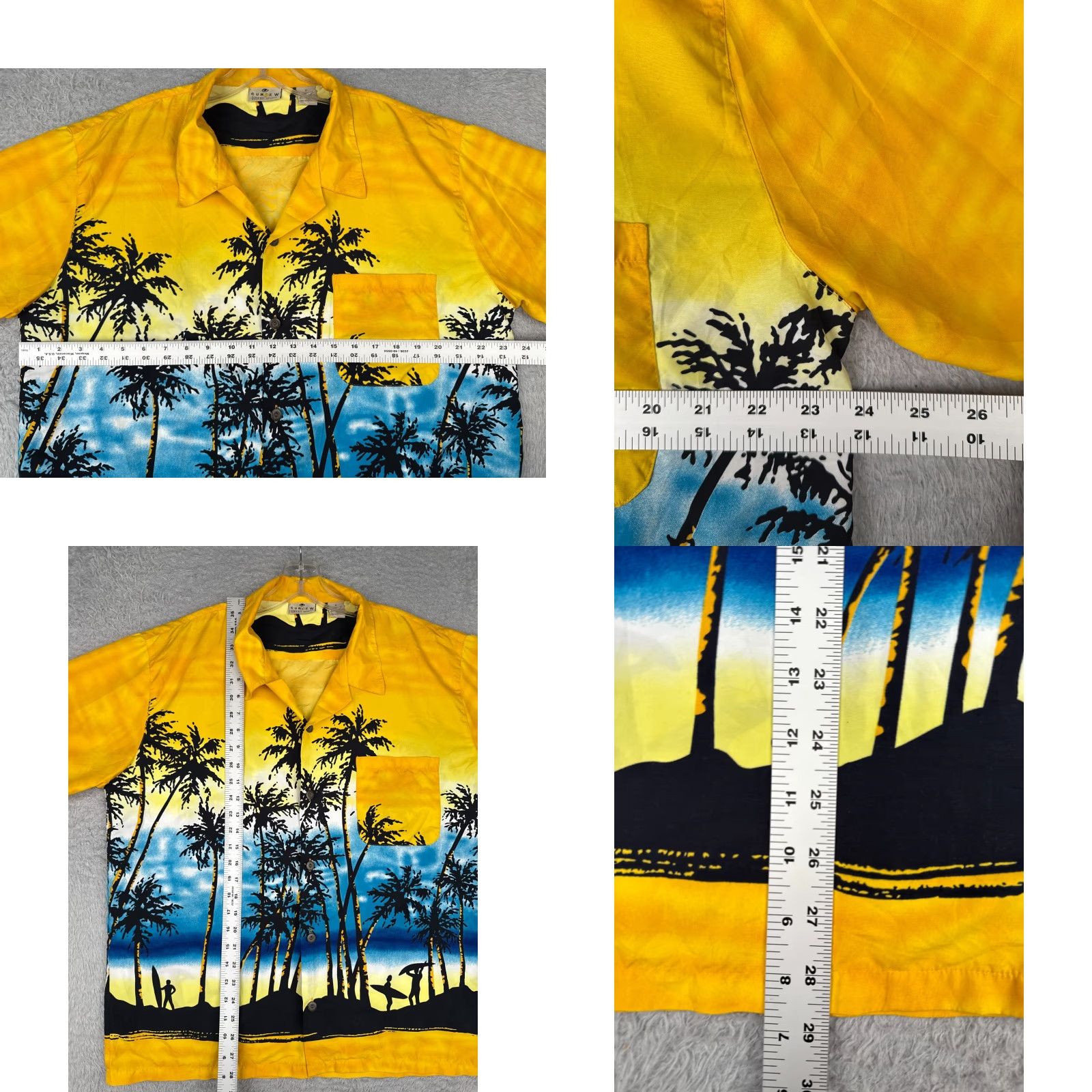 Vintage Curfew Shirt Mens Hawaiian Short Sleeve Button-Up Yellow 100% Polyester Floral 44 in Chest Adult Medium Size US M / EU 48-50 / 2 - 8 Thumbnail