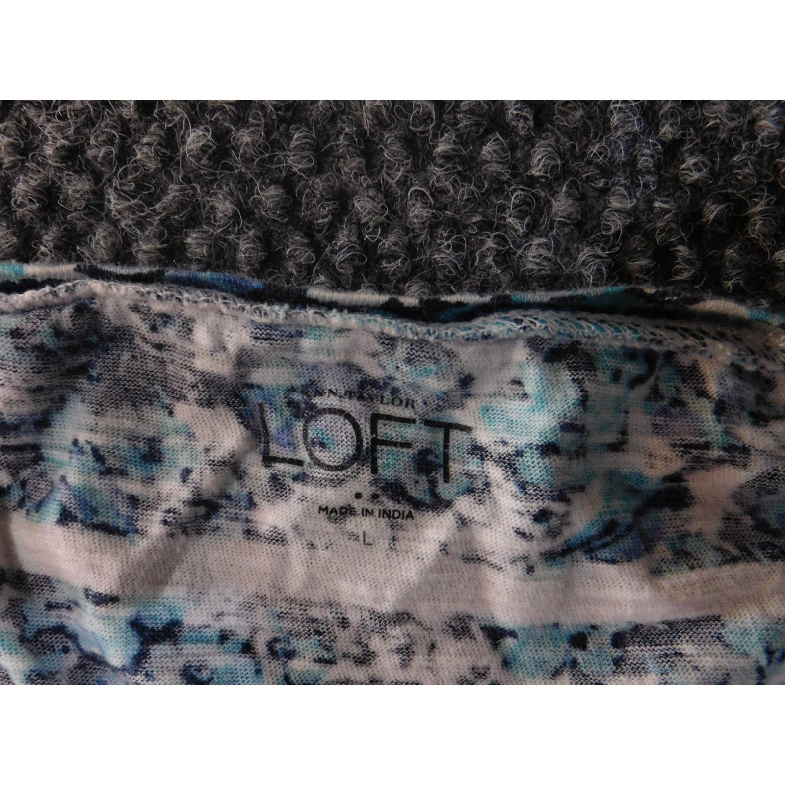 Loft Ann Taylor LOFT Shirt Womens XL Blue White Floral Stripe Short Sleeve Scoop Neck Size XL / US 12-14 / IT 48-50 - 5 Thumbnail