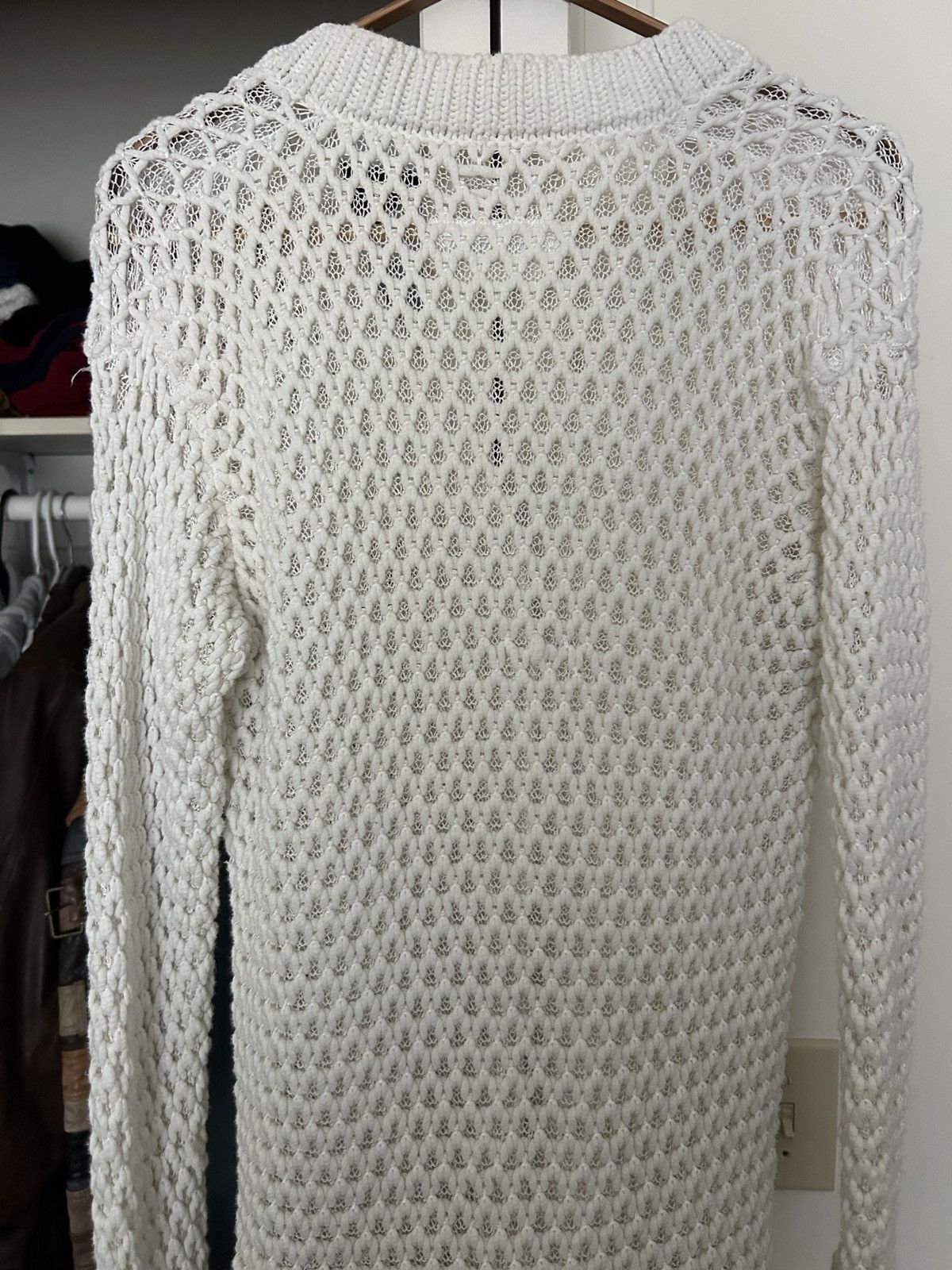 Maison Margiela Maison Margiela MM6 White Cotton Knit Mesh Cardigan Sweater Size M / US 6-8 / IT 42-44 - 2 Thumbnail