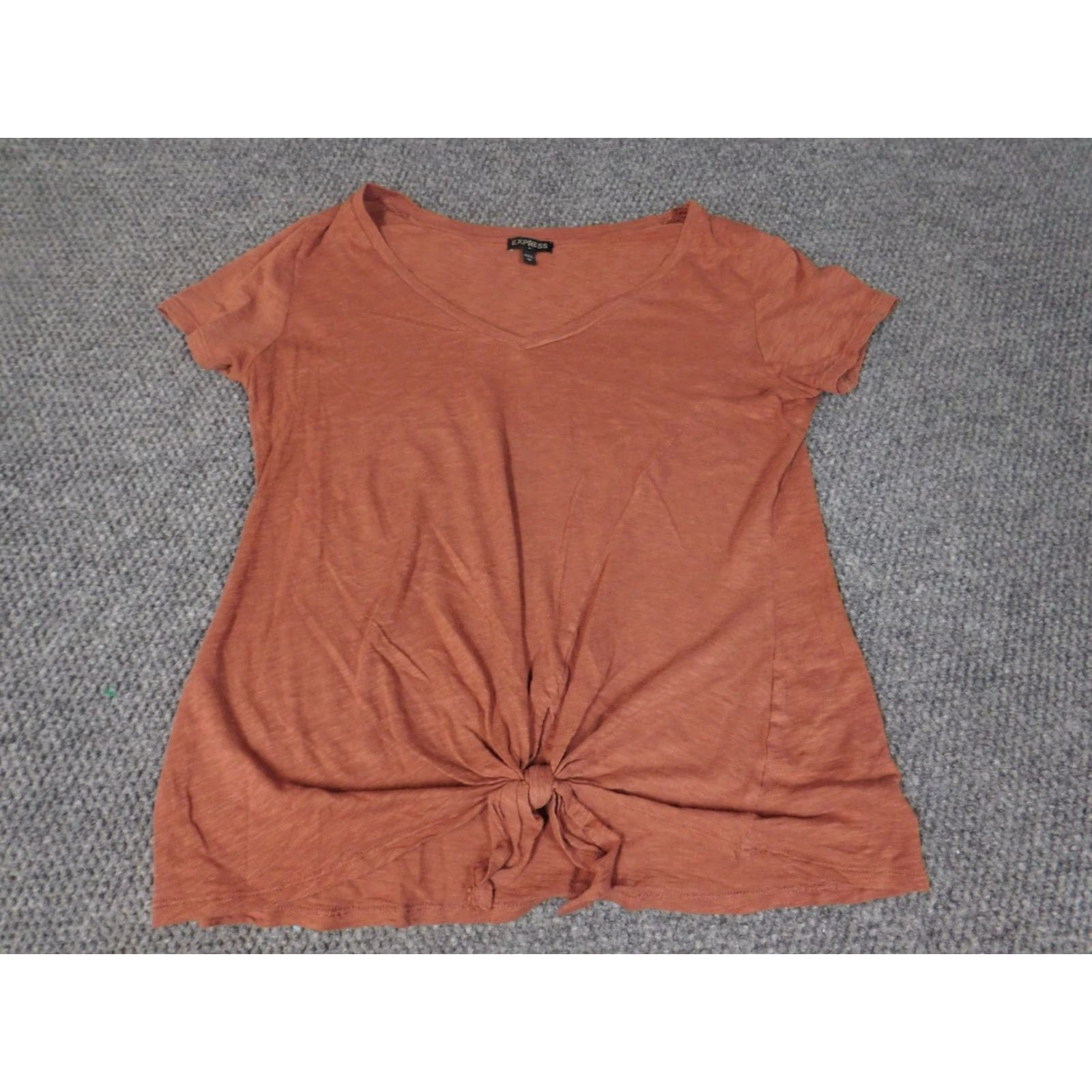 Express Express Blouse Womens Medium pink pullover stretch solid collar short sleeve casual Polyester Regular Basic Ladies M Stretch Size M / US 6-8 / IT 42-44 - 2 Thumbnail