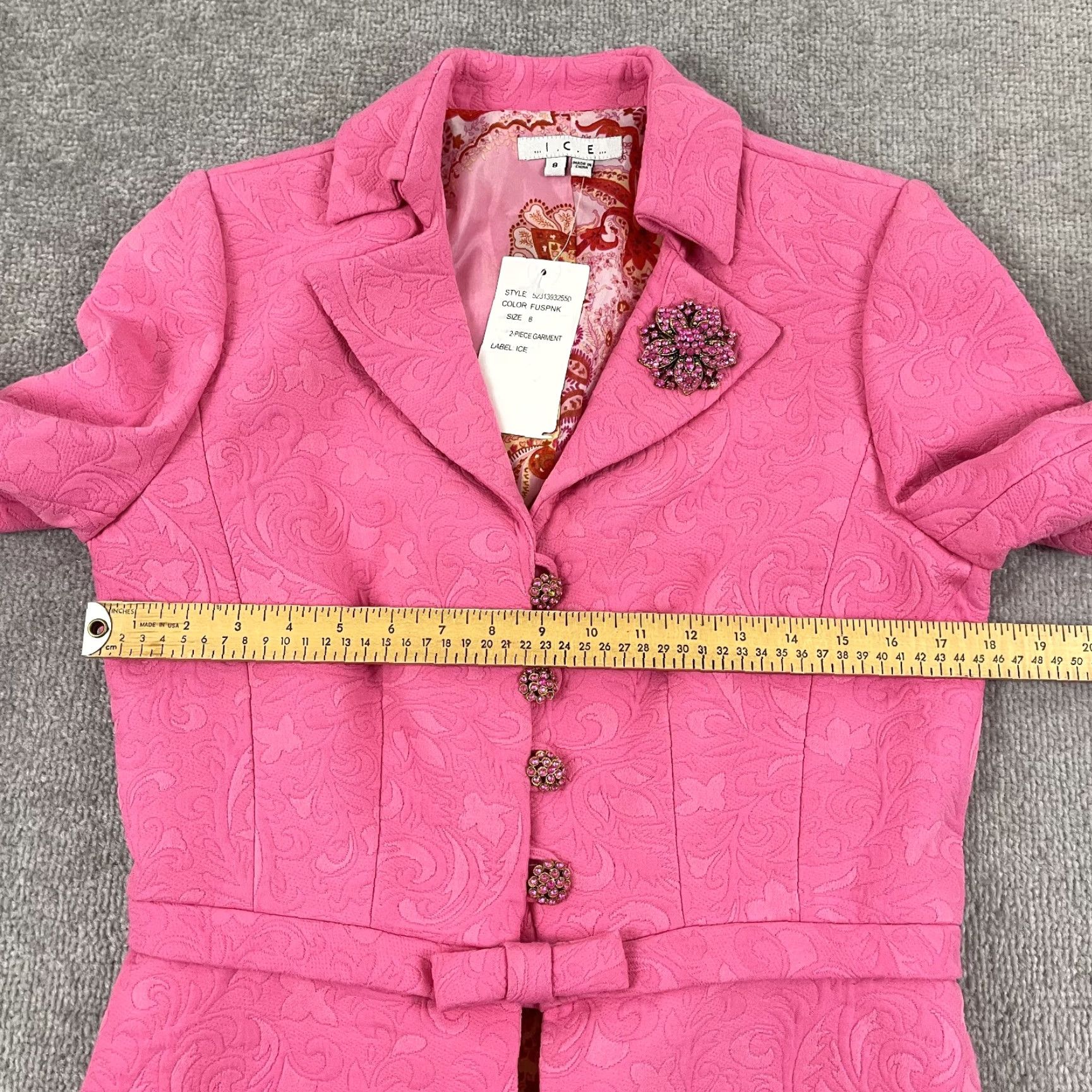 Vintage I.C.E Blazer Womens Size 8 Pink Textured Jeweled Closure Jacket Career Office Shirt/Blazer (if needed) Size M / US 6-8 / IT 42-44 - 7 Thumbnail