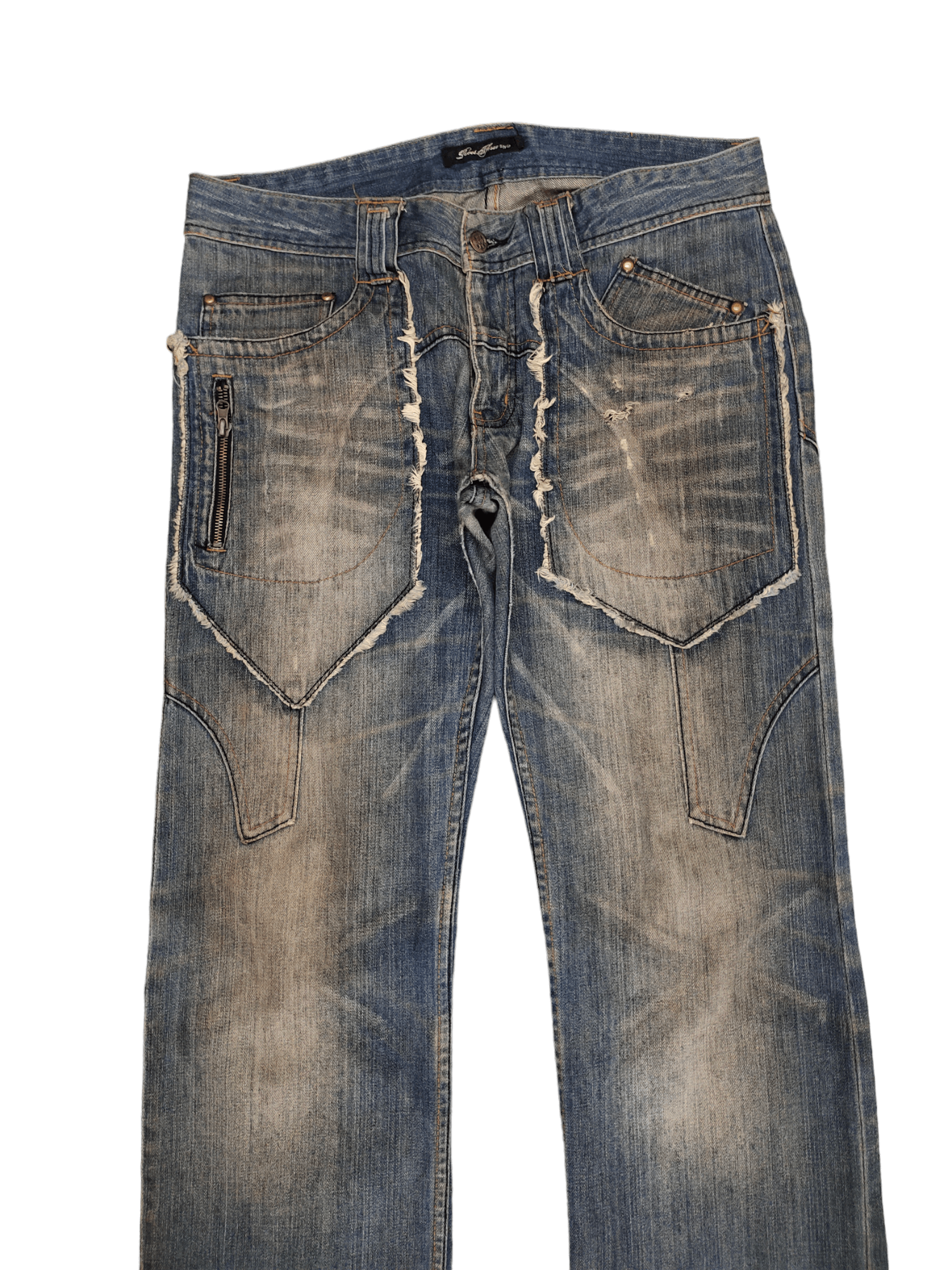 Japanese Brand Root Three Distress Faded Denim Jeans Undercover Style Y2k Size US 35 - 2 Thumbnail
