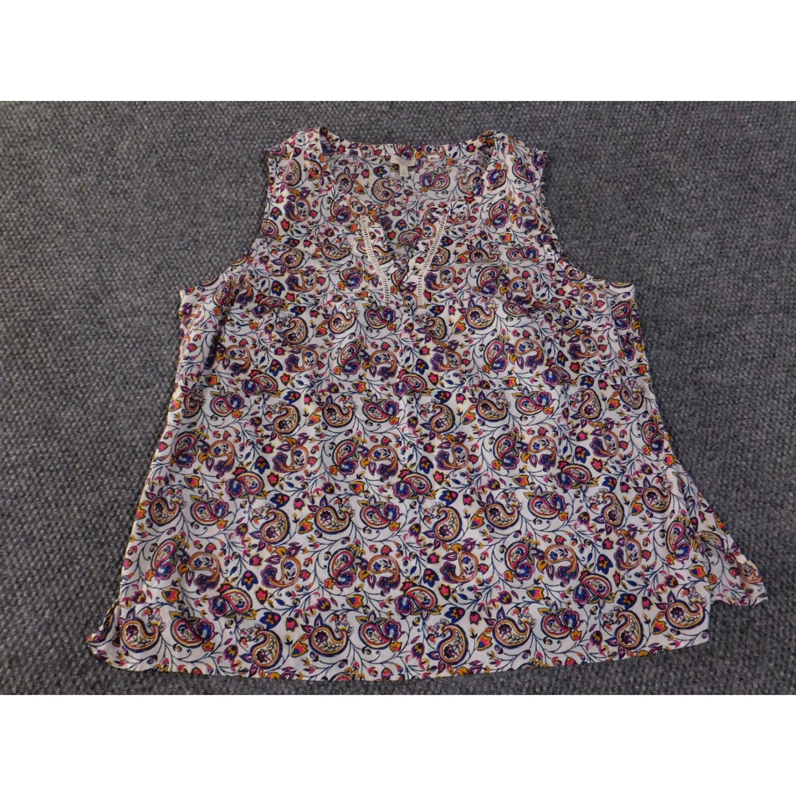 Talbots Talbots Blouse Womens 1X Multicolor Sleeveless Paisley Cotton Floral Red Tunic Casual Spring Summer Size XL / US 12-14 / IT 48-50 - 3 Thumbnail