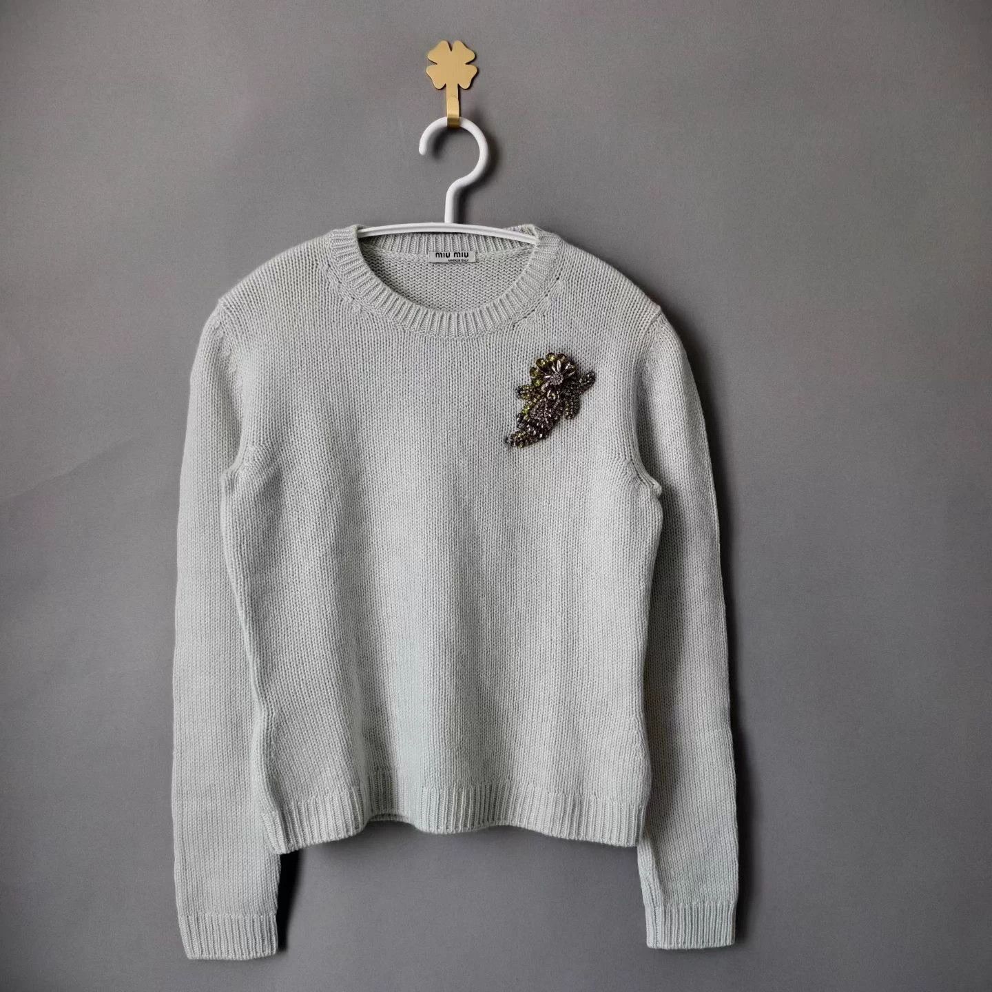 Miu Miu MIU MIU Gray Rhinestone Sweater Size XS / US 0-2 / IT 36-38 - 1 Thumbnail