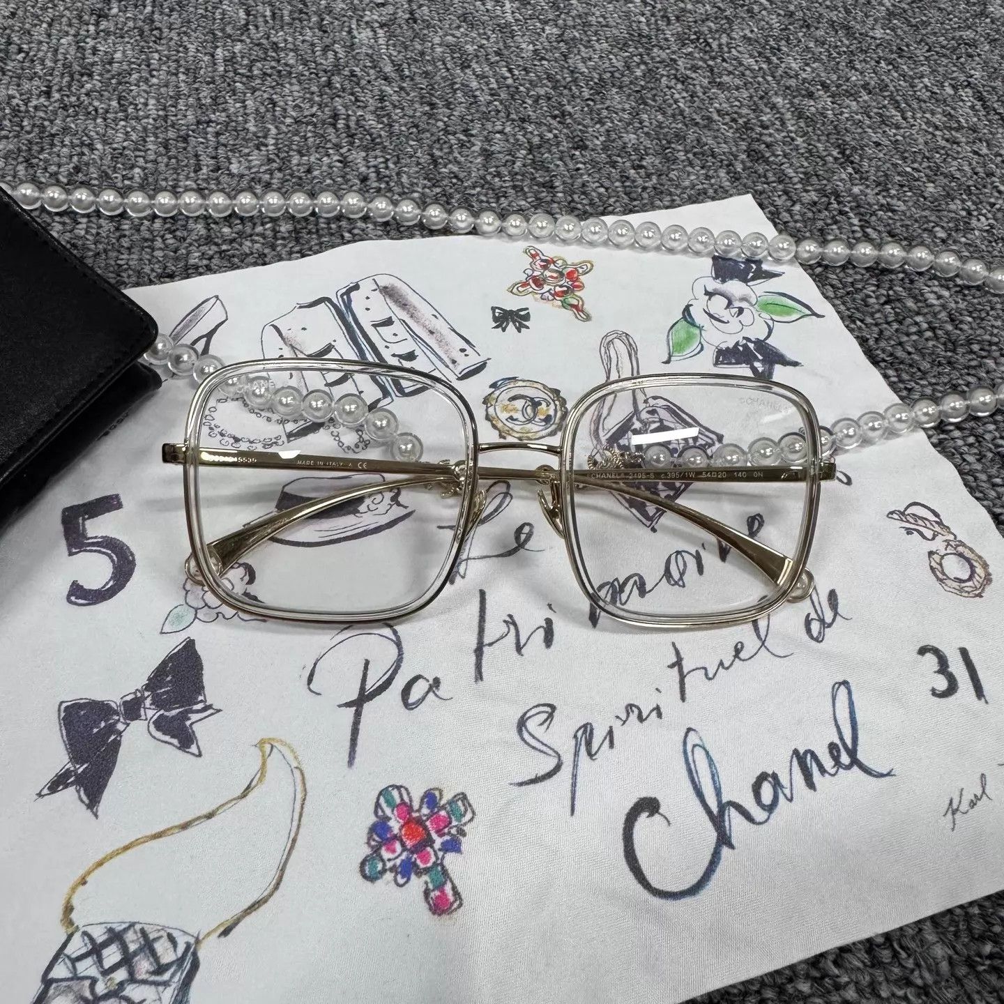 Chanel Chanel Square Optical Glasses Pearl Chain 99 New Case & Silk Size ONE SIZE - 2 Thumbnail