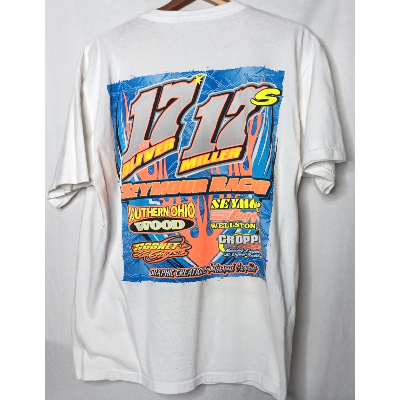 Fruit Of The Loom VINTAGE Fruit of the Loom Race T Shirt Men Large White Stock Car Racing Motorsports 2000s Size US L / EU 52-54 / 3 - 3 Thumbnail