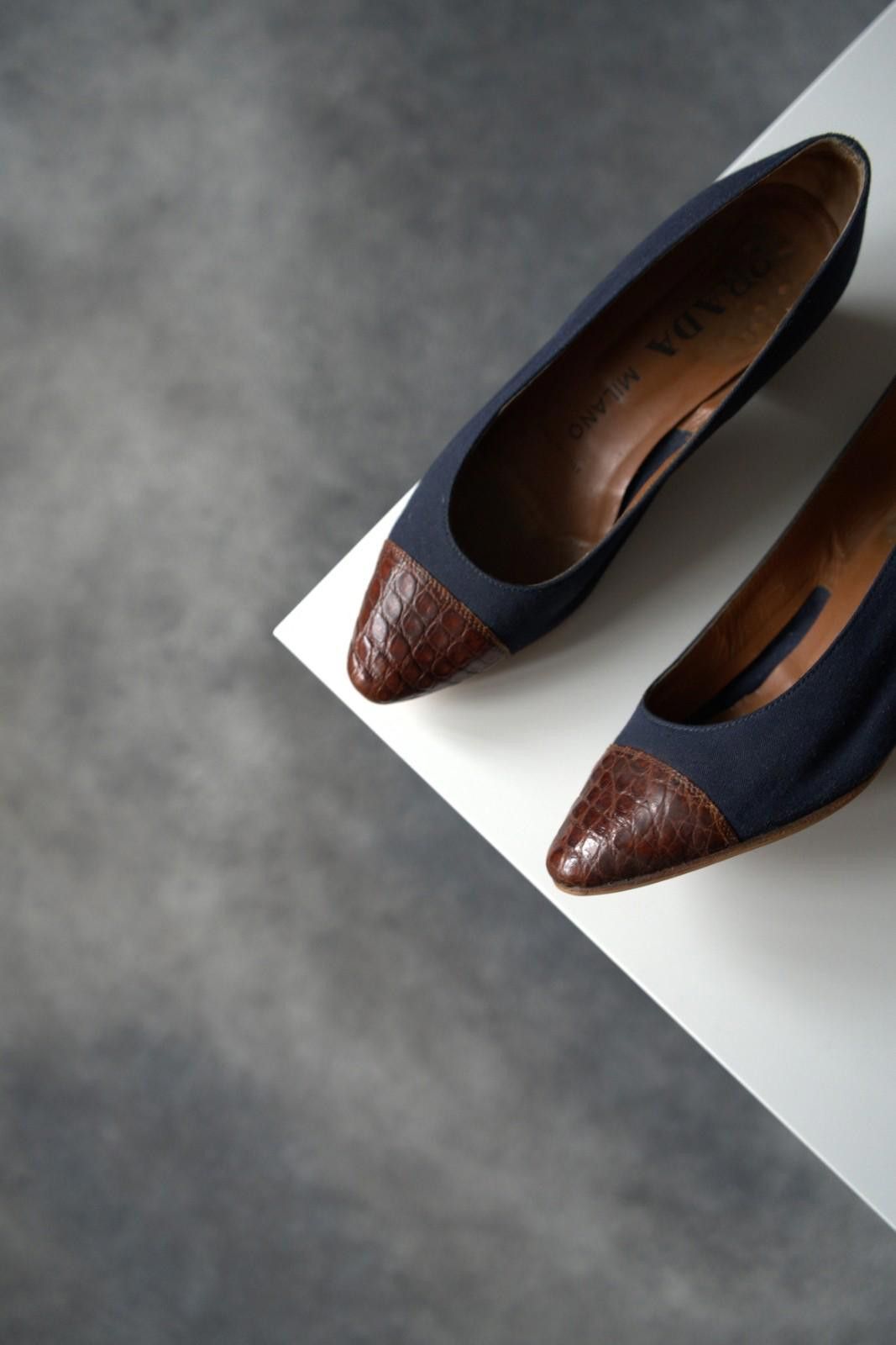 Prada 1990s Prada Crocodile Pointed Toe Kitten Heel Pumps US5 Size US 7.5 / IT 37.5 - 2 Thumbnail