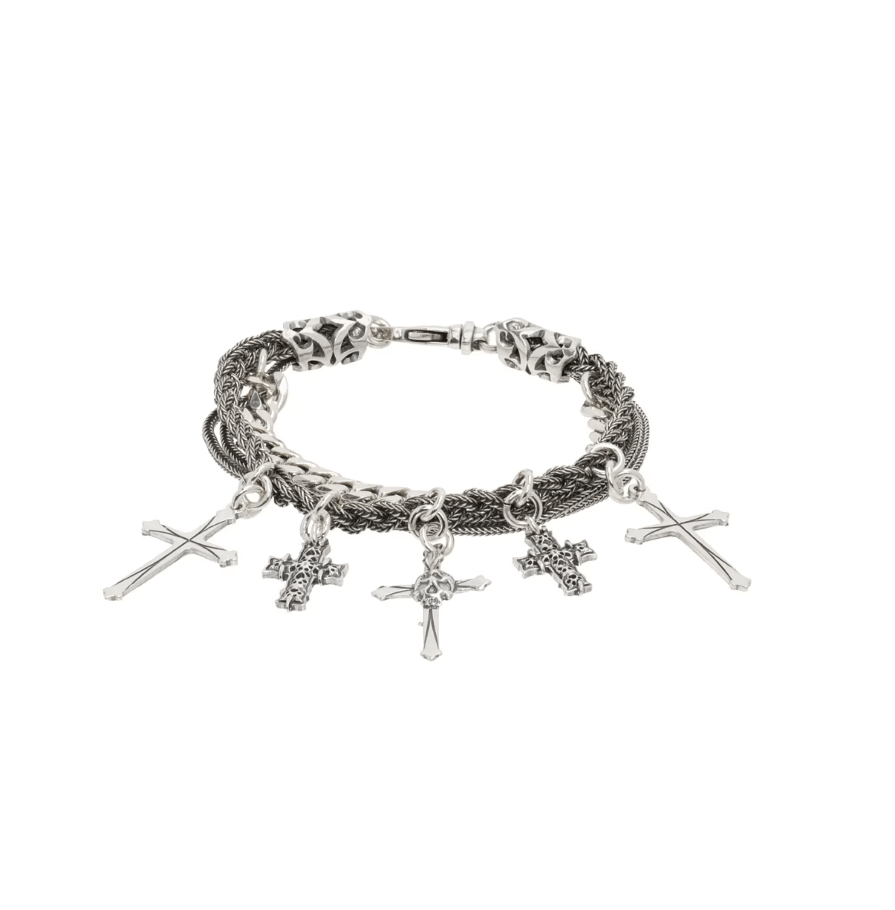 image of Emanuele Bicocchi Silver Cross Charm Bracelet, Men's
