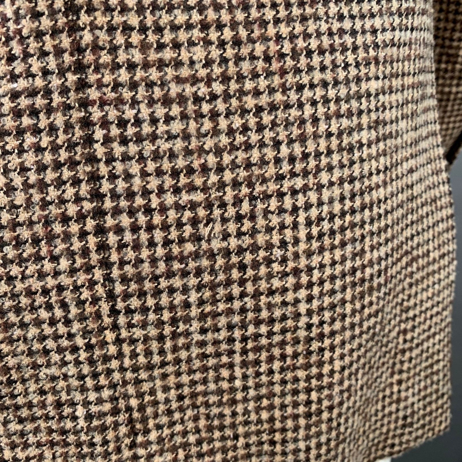 Saks Fifth Avenue SAKS FIFTH AVENUE Khaki Brown Houndstooth Wool Sport Coat Size 40R - 6 Thumbnail