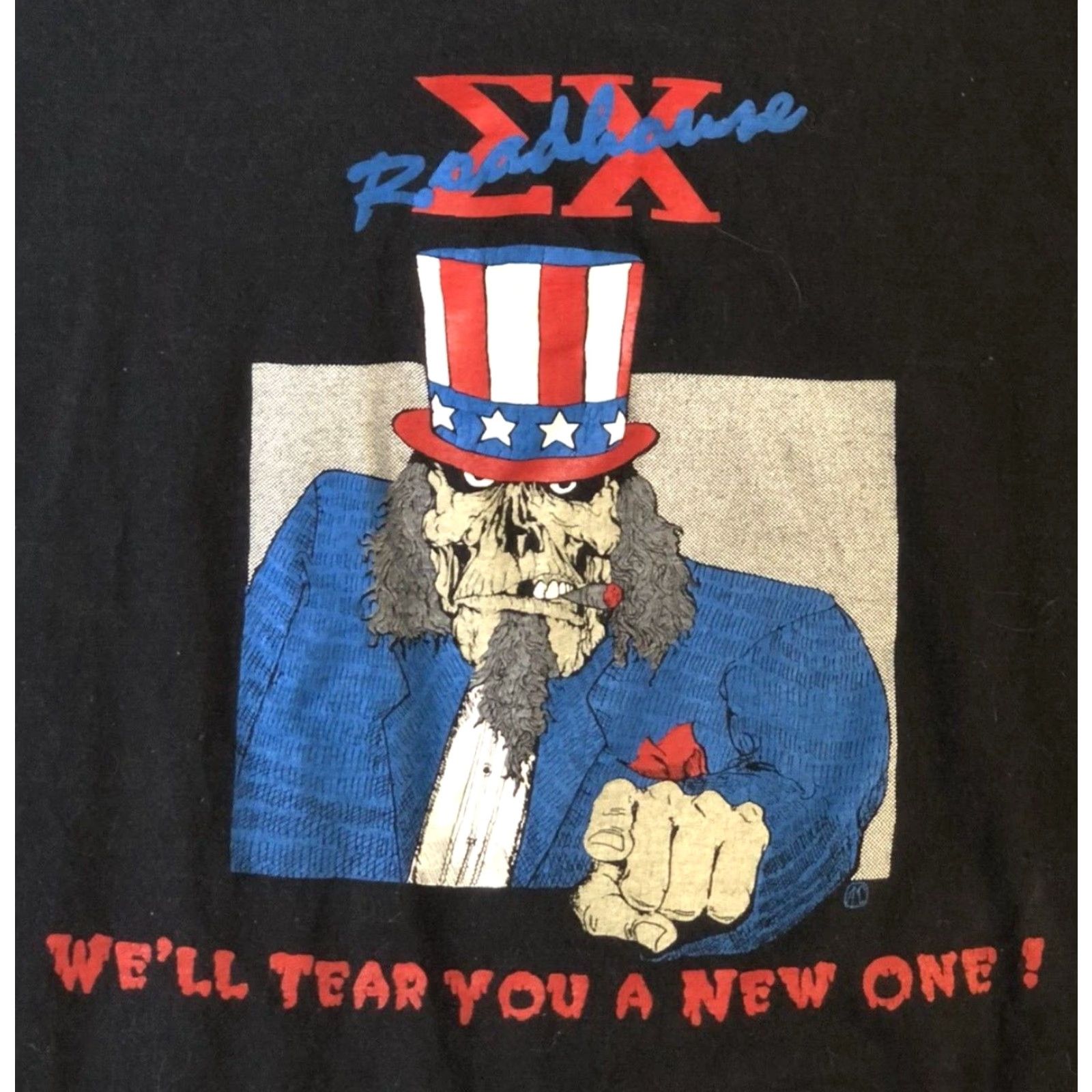 Lee VTG Harley Roadhouse Uncle Sam Skull Shirt XL Black Men M/46-48 Made In USA Lee Short Sleeve Cotton USA Biker 1994 Vintage Size US XL / EU 56 / 4 - 2 Thumbnail
