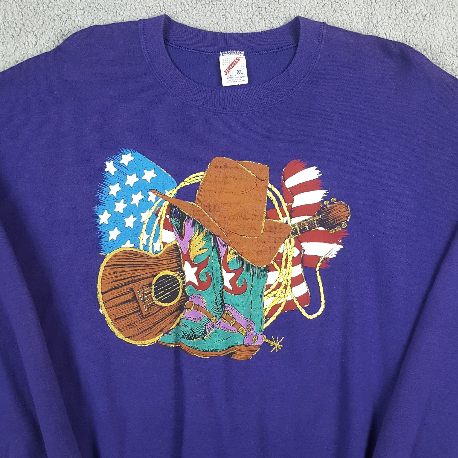 Jerzees VINTAGE Jerzees Sweatshirt 90s Western Cowboy XL Purple Crewneck Pullover Men's Size US XL / EU 56 / 4 - 2 Thumbnail