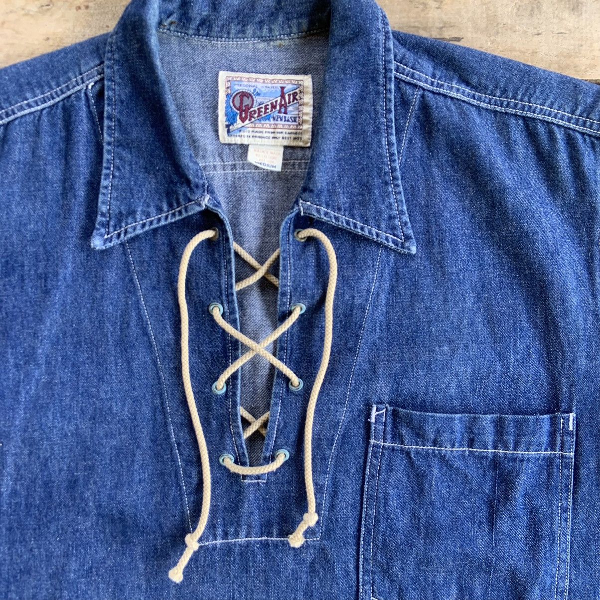 Japanese Brand Vintage x Green Air Denim Shirt Pull over Work Wear Size US M / EU 48-50 / 2 - 5 Thumbnail