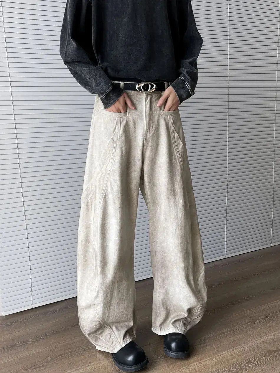 Japanese Brand Retro loose dirty white wide leg jeans Size US 32 / EU 48 - 3 Thumbnail