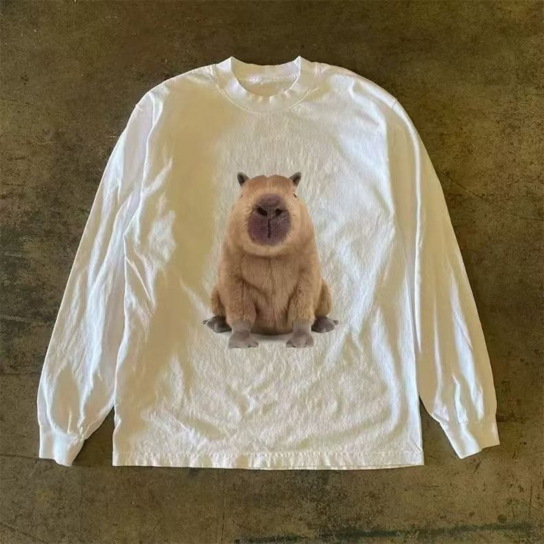 Japanese Brand × Vintage White capybara print loose cotton long sleeve tee Size US L / EU 52-54 / 3 - 1 Thumbnail