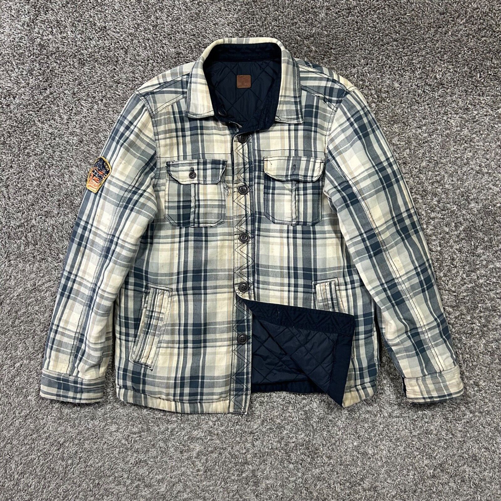 Vintage Thrashed Flannel Jacket Quilt Lined Button Up Plaid y2k Size US L / EU 52-54 / 3 - 11 Thumbnail