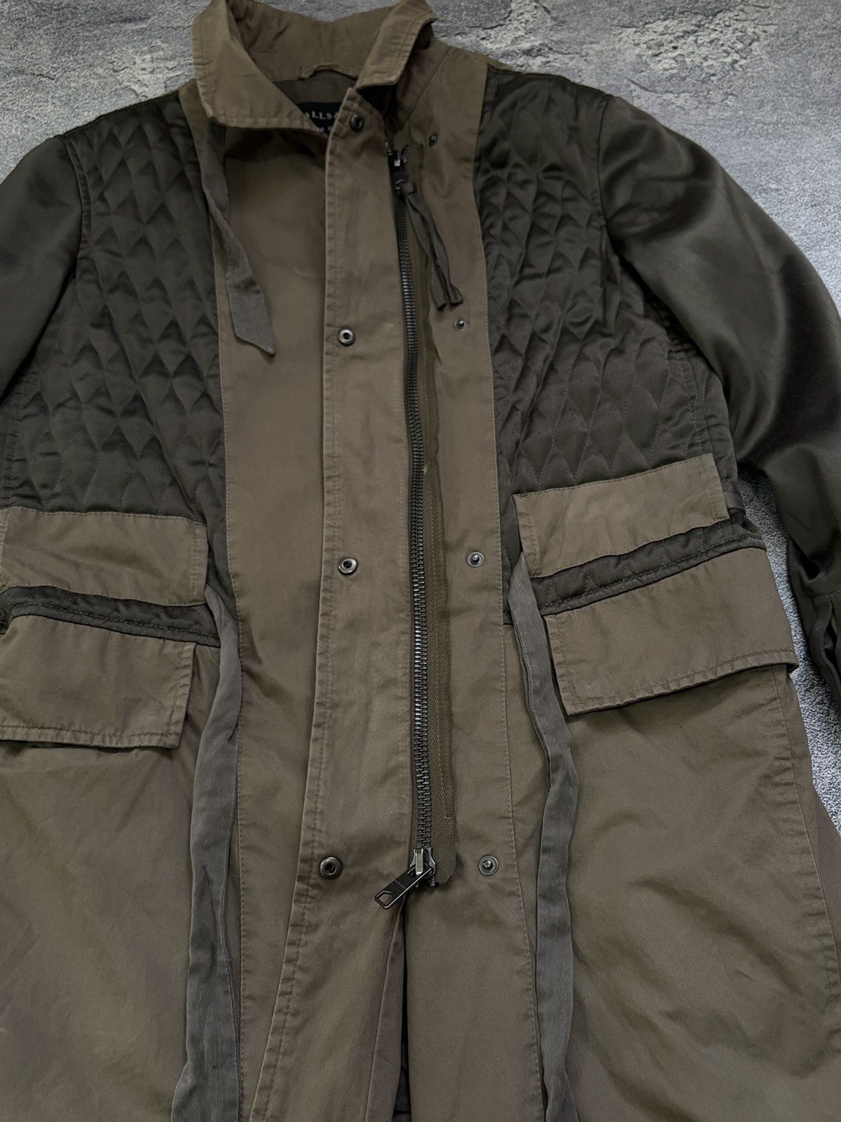 Allsaints AllSaints Fife Military Khaki Mixed Media Parka Jacket 8/4 Size S / US 4 / IT 40 - 9 Thumbnail