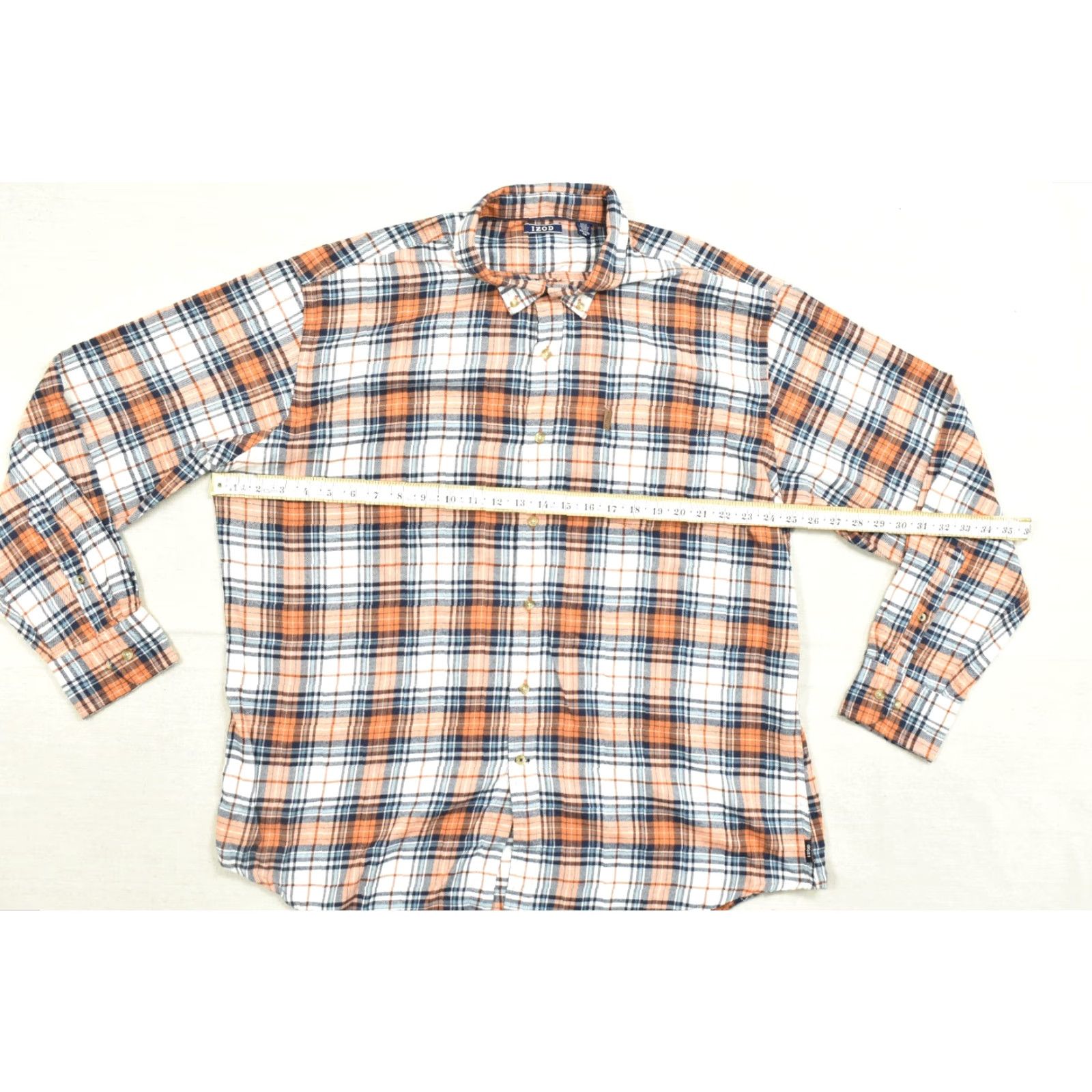 Izod IZOD Shirt Men XXL Plaid Flannel Button-Down Long Sleeve Cotton Orange Blue Pocketed Button-Up Casual Travel Fall Winter Spring Regular Size US XXL / EU 58 / 5 - 3 Thumbnail
