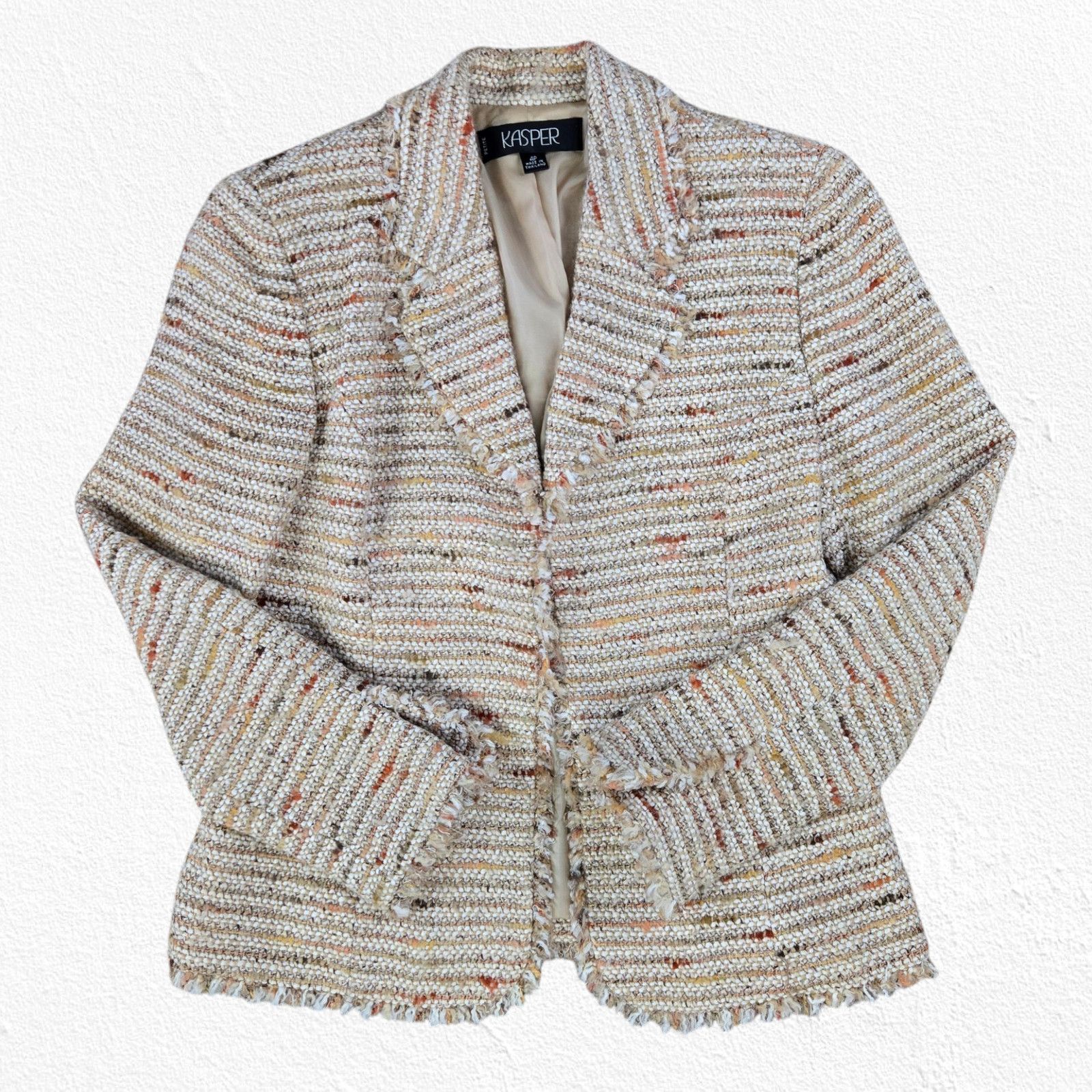 Vintage 90s Y2K Kasper Beige Boucle Tweed Blazer Size 4 Petites Size S / US 4 / IT 40 - 2 Thumbnail