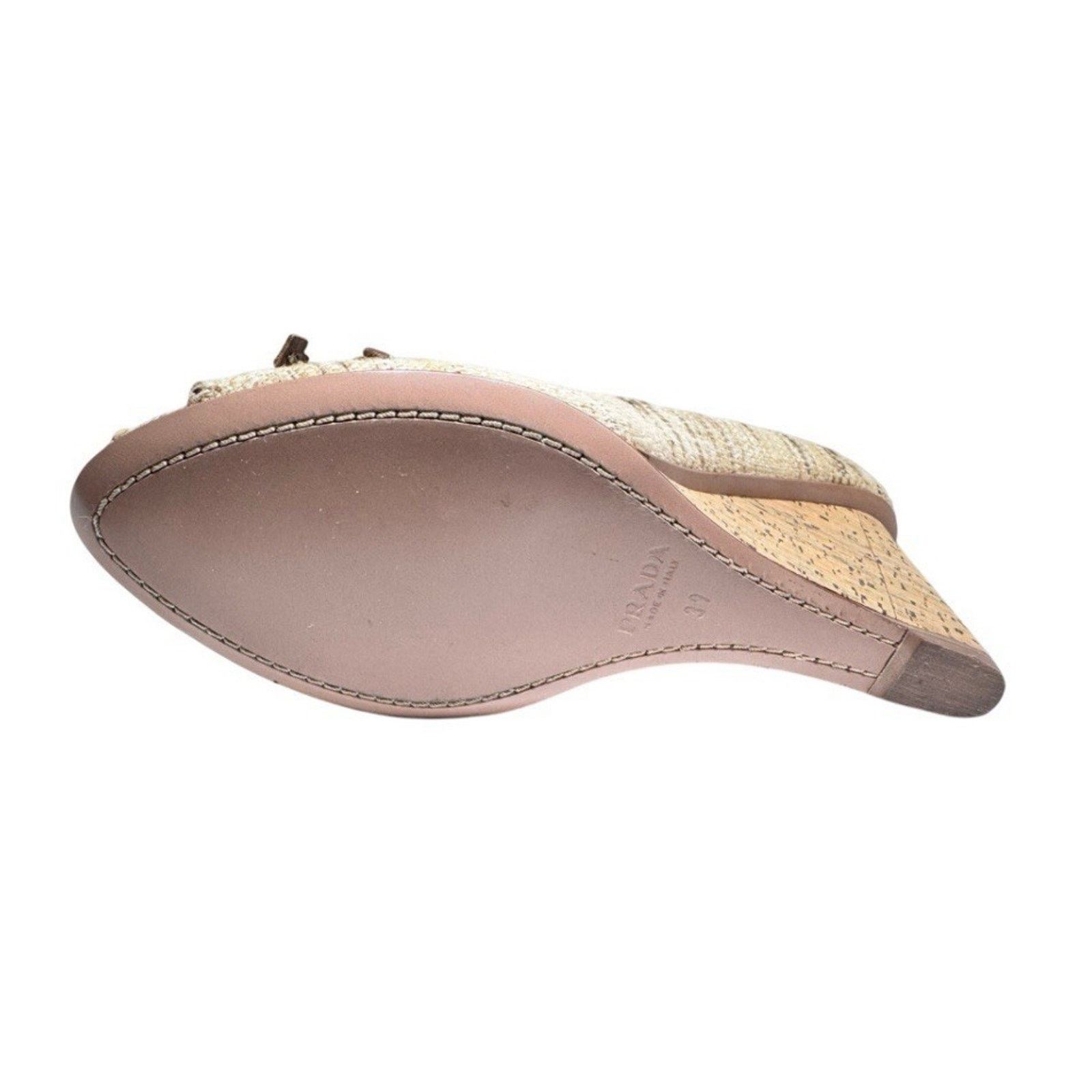 Prada PRADA TWEED BEIGE BROWN CORK WEDGE PEEP TOE SHOES 39 Size US 9 / IT 39 - 7 Thumbnail