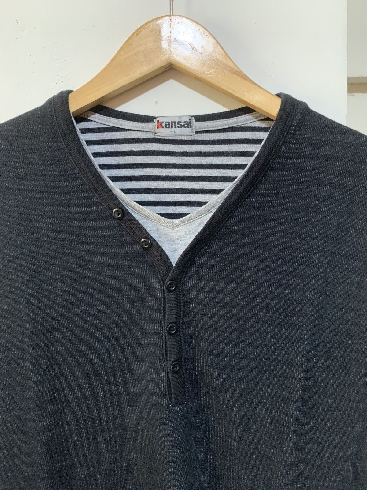 Japanese Brand Japanese Double Layer Stripe Kansai Yamamoto Long Sleeve Tee Size US L / EU 52-54 / 3 - 5 Thumbnail