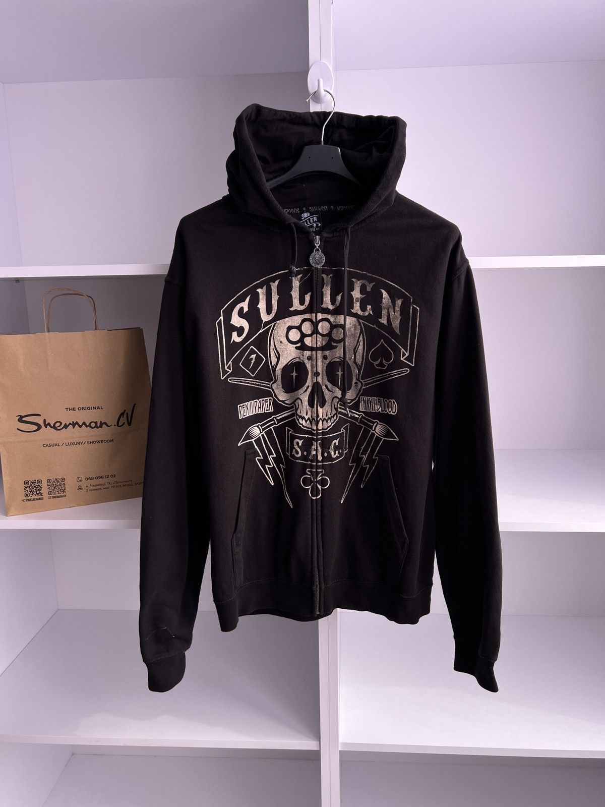 Vintage Vintage Sullen Ed Hardy Style Skull zip sweatshirt Size US L / EU 52-54 / 3 - 4 Thumbnail
