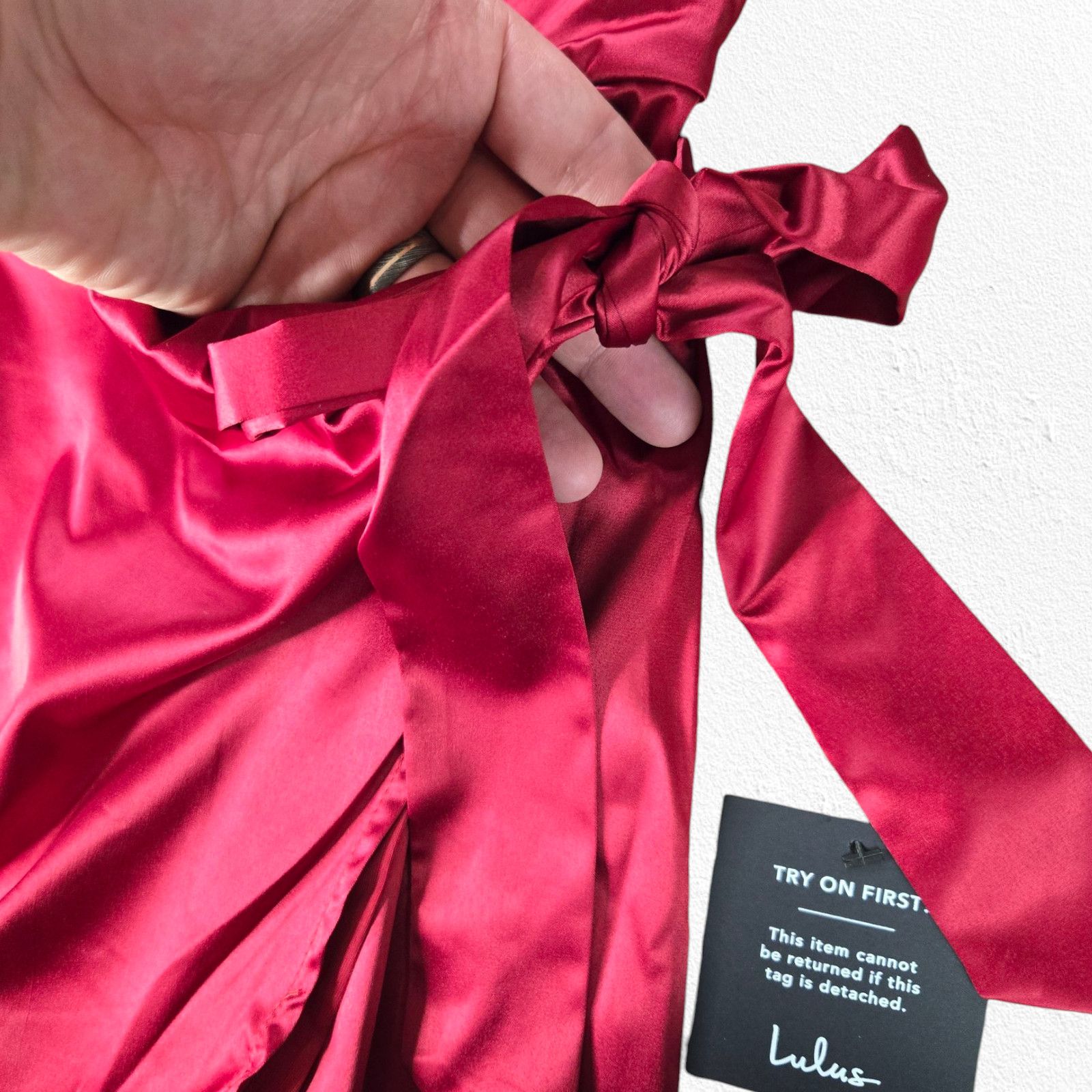 Other Lulus Red Satin Faux Wrap Mini Dress Size Medium Size M / US 6-8 / IT 42-44 - 9 Thumbnail