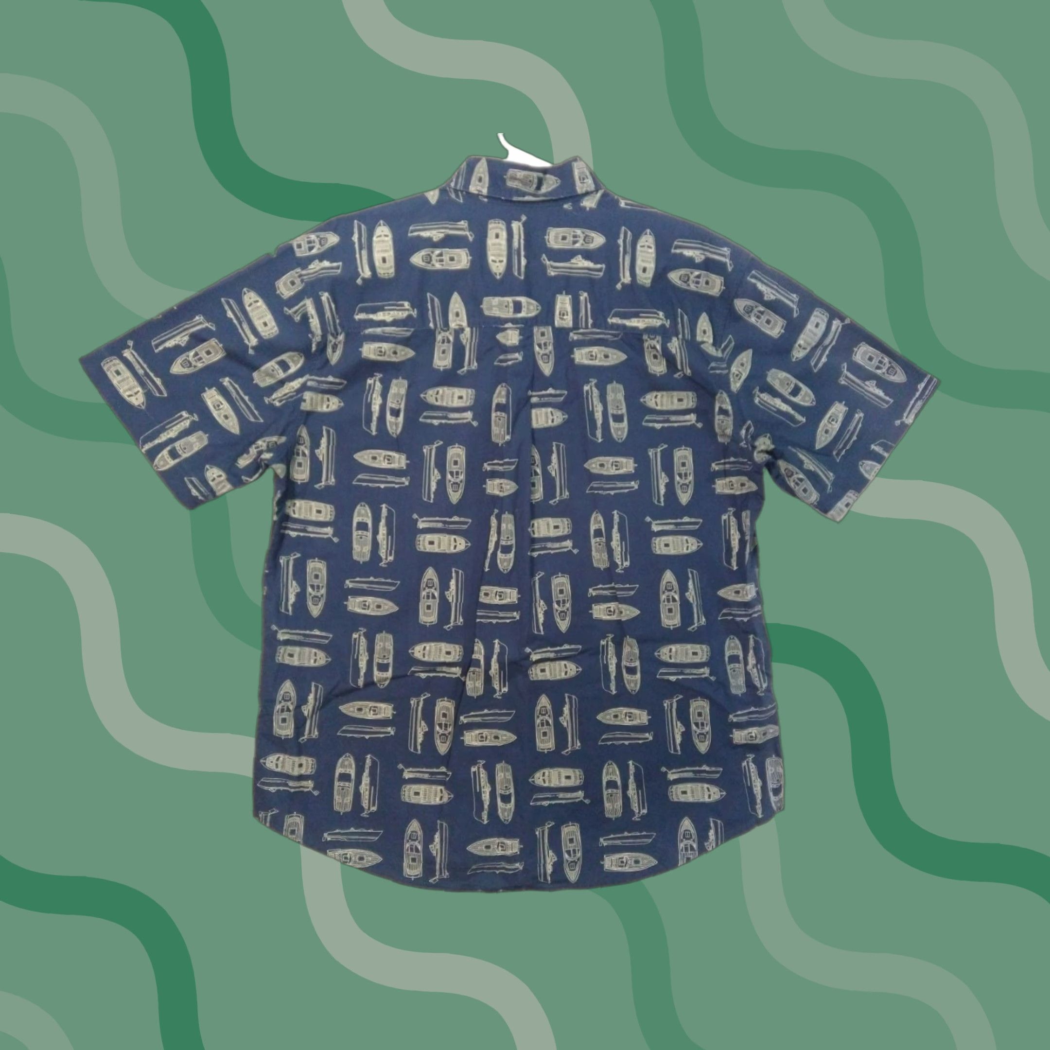 Vintage Woolrich Shirt Mens Large Blue Boat Print Short Sleeve Button Front Camp Sailing Size US L / EU 52-54 / 3 - 1 Thumbnail