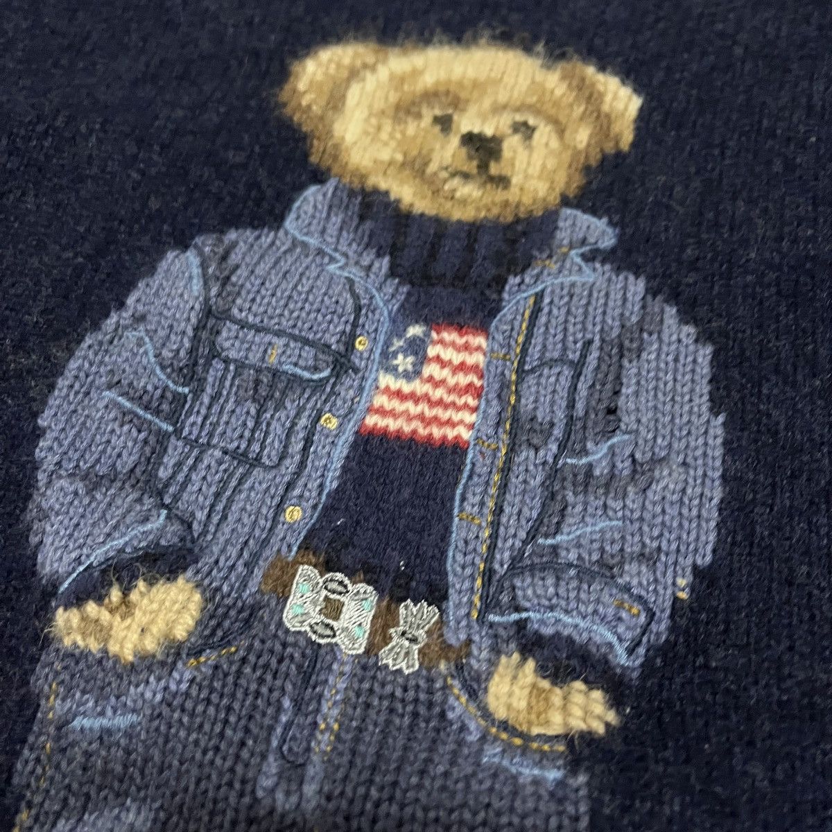 Polo Ralph Lauren × Ralph Lauren × Vintage Iconic Denim Polo Bear Sweaters Size US L / EU 52-54 / 3 - 3 Thumbnail