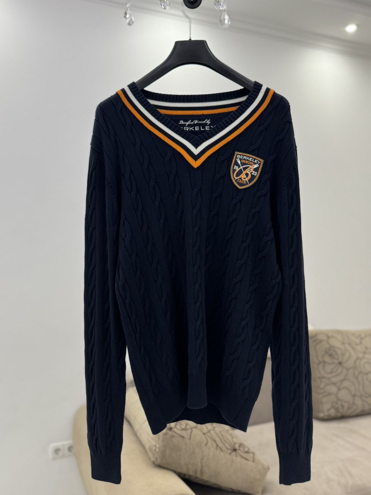 Vintage Berckeley Cable Knit V Neck Cricket Sweater Size US L / EU 52-54 / 3 - 1 Thumbnail