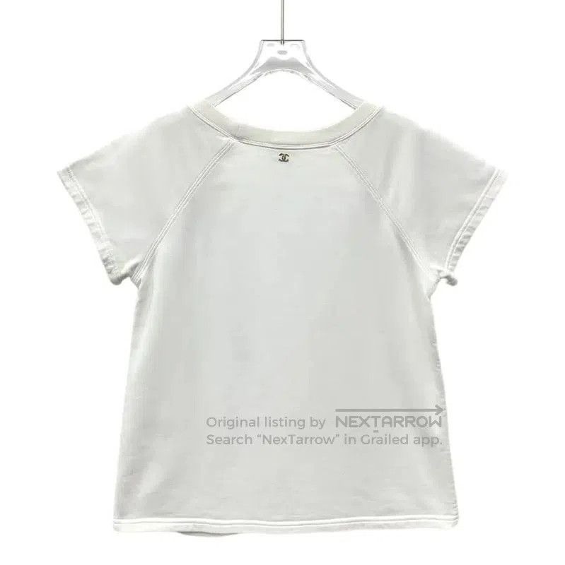 Chanel Chanel White Cotton Women's T-Shirt with Logo . Size M / US 6-8 / IT 42-44 - 1 Thumbnail