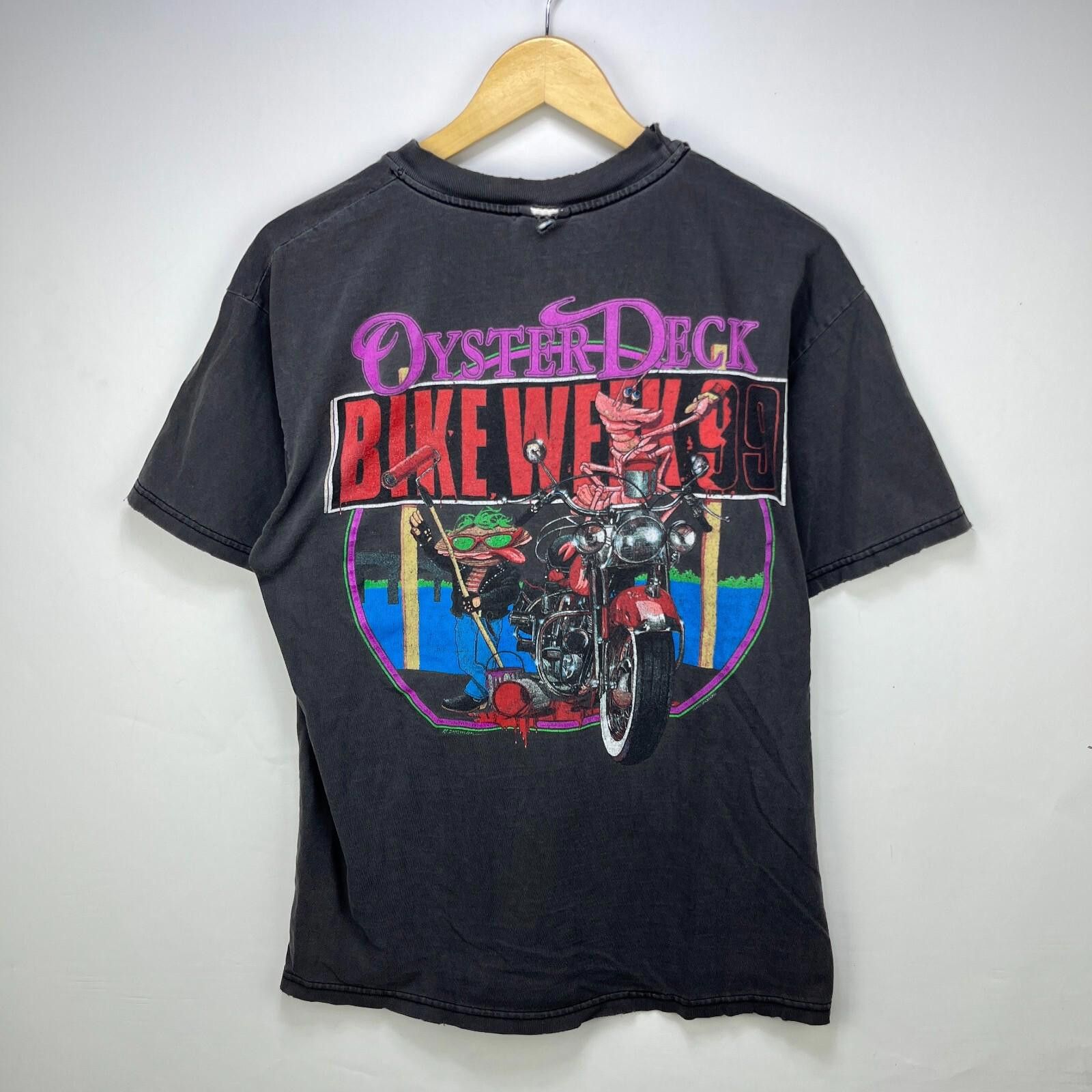 Hanes Vintage 90s Oyster Deck Bike Faded Motorcycle T Shirt XL Size US XL / EU 56 / 4 - 1 Thumbnail