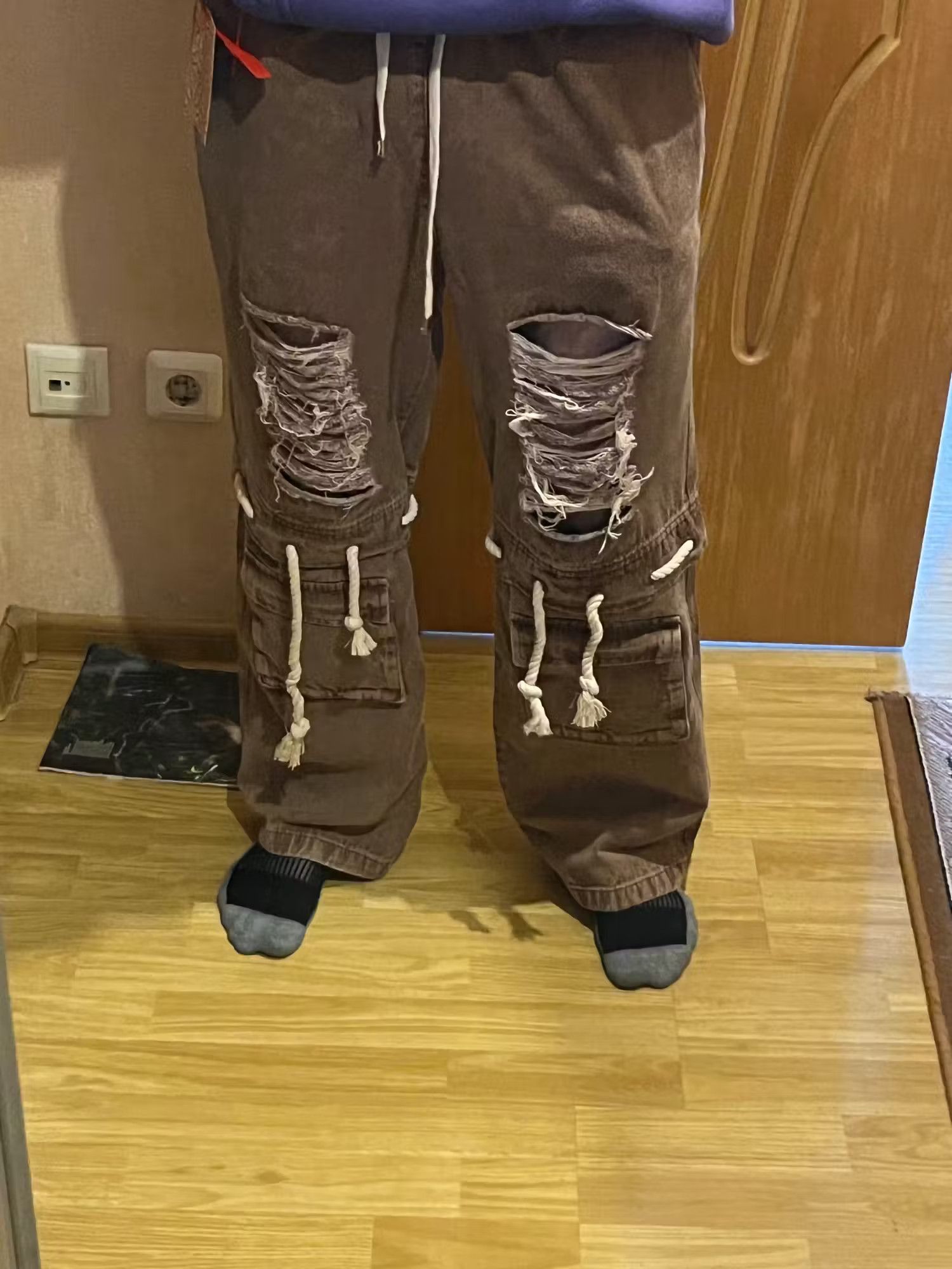 Other Ripped Knee Drawstring Hip Hop Baggy Jeans Size US 36 / EU 52 - 3 Thumbnail