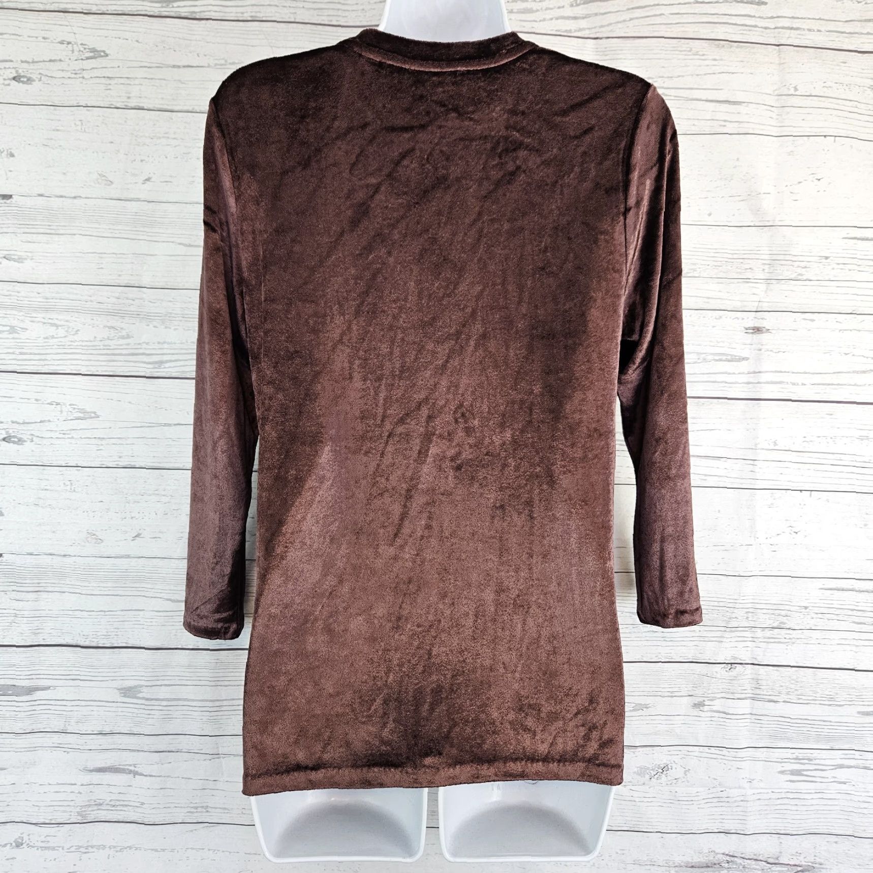 Vince Vince Womens Velour 3/4 Sleeve Crew Neck Top L Brown Blouse Size L / US 10 / IT 46 - 3 Thumbnail