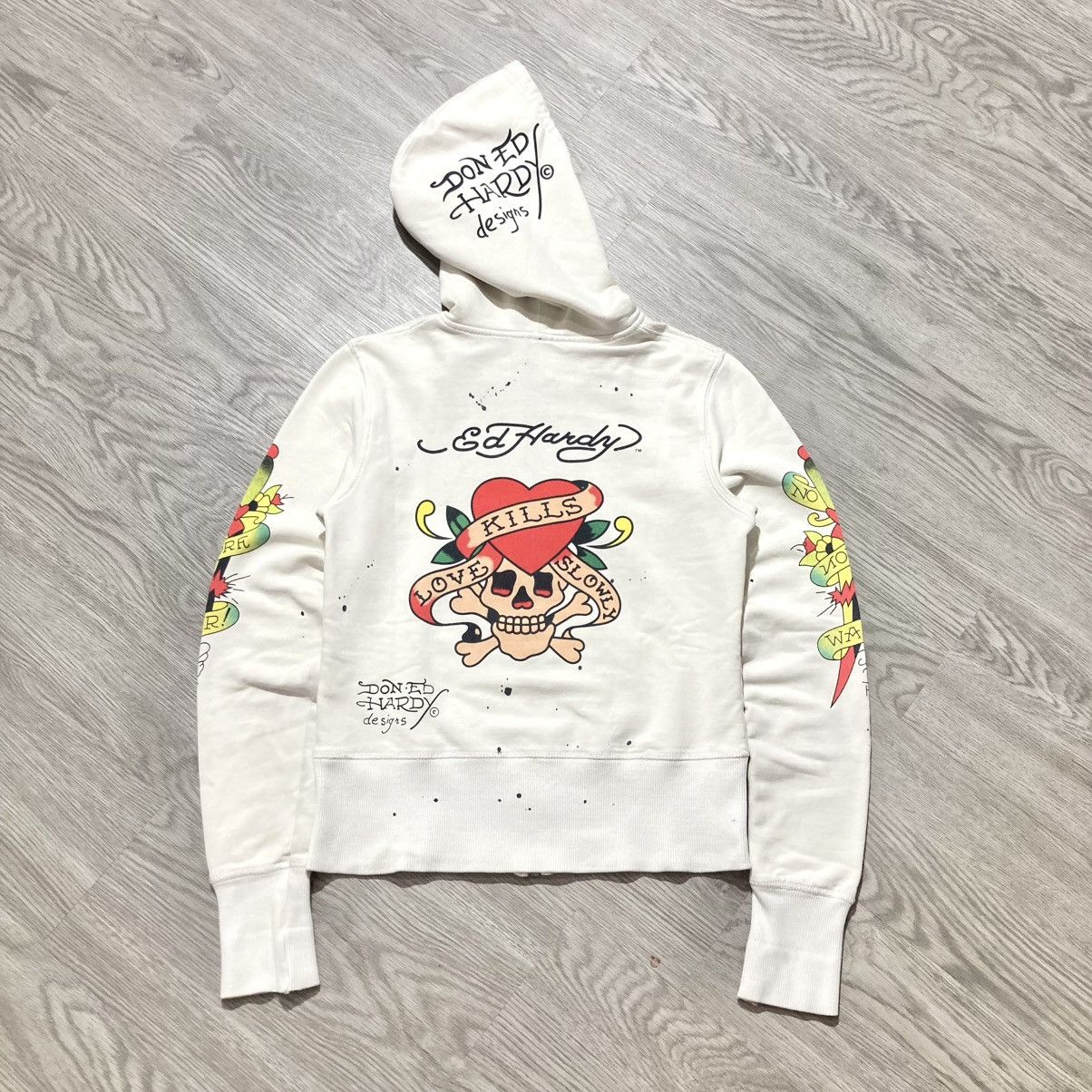 Ed Hardy Vintage Ed Hardy Skulls Tattoo “No More War” Ziphoodie Y2k Size US XS / EU 42 / 0 - 1 Thumbnail
