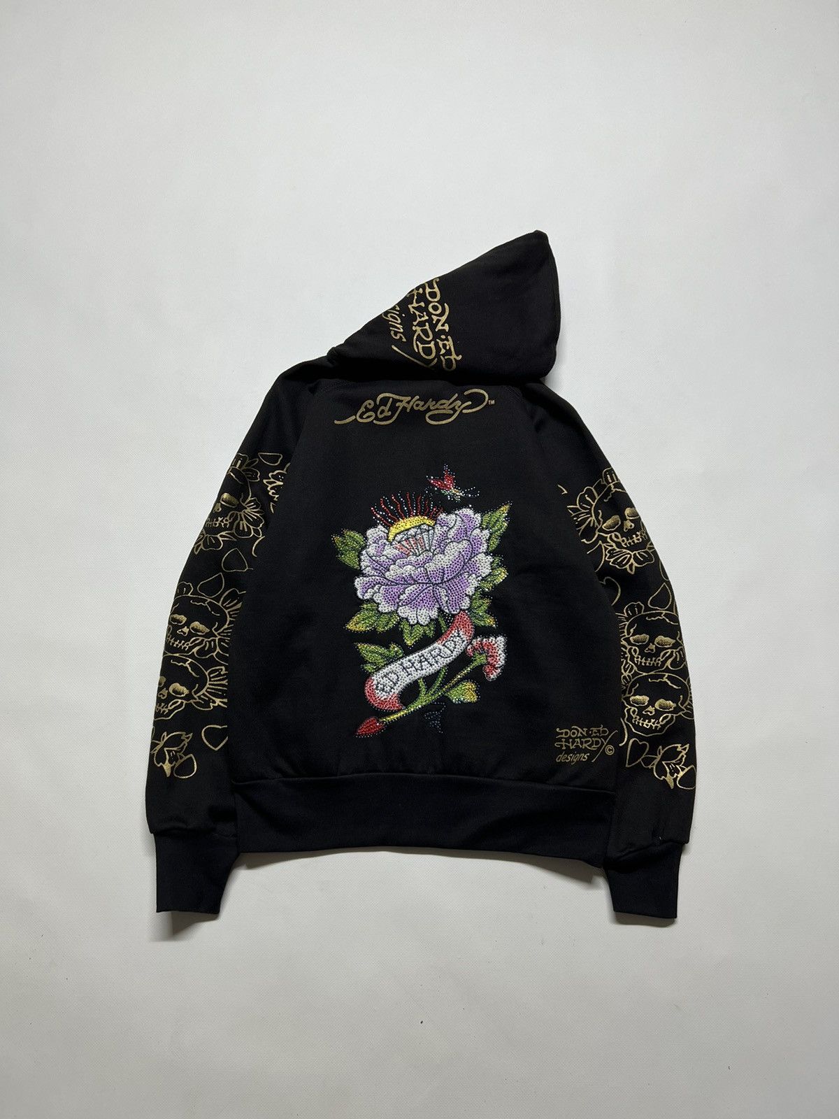 Ed Hardy Vintage Y2k Ed Hardy Flower 🌸 Diamond Banner Zip Hoodie 00’s Size S / US 4 / IT 40 - 4 Thumbnail